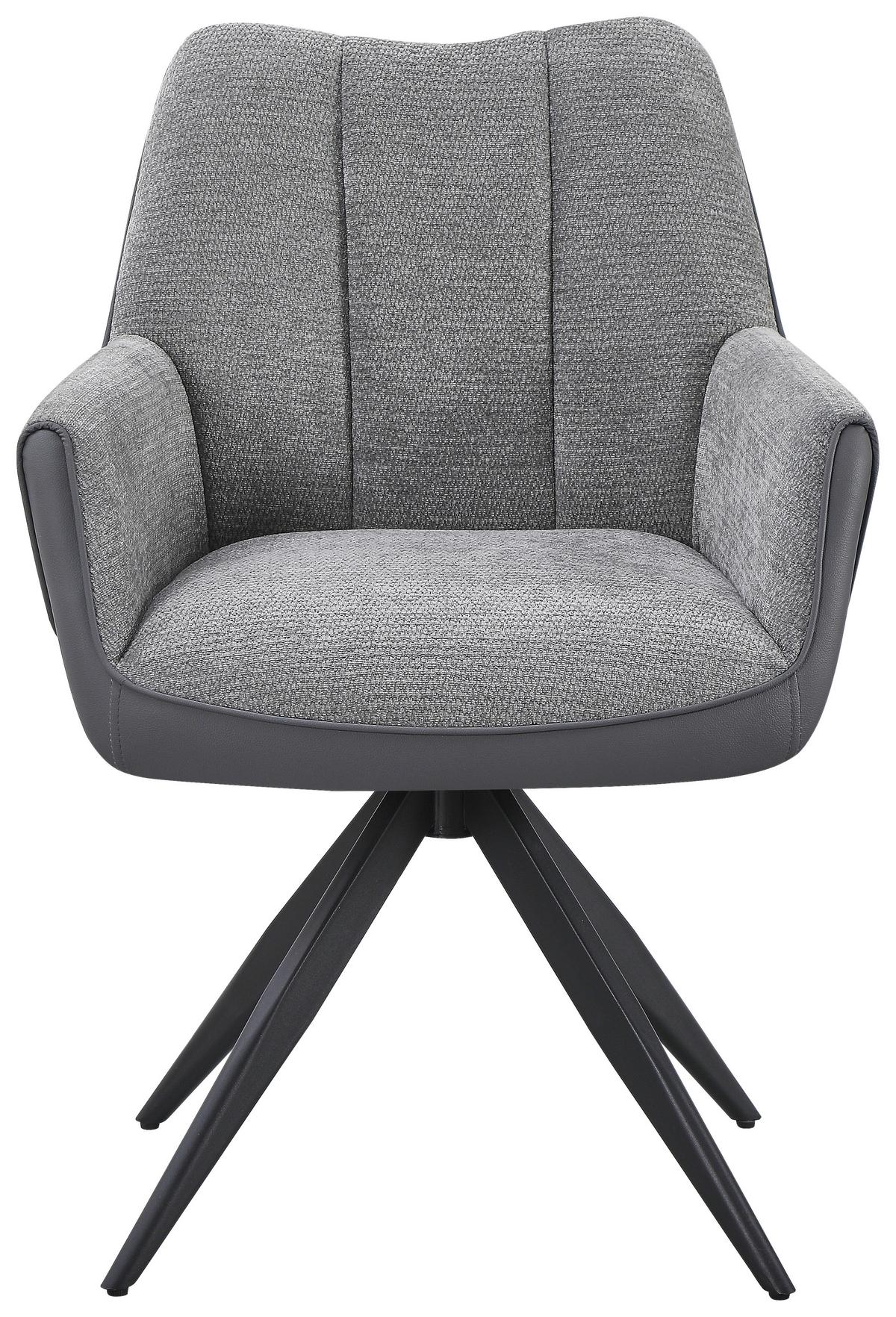 Armlehnstuhl Caro Chenille grau, B: 66cm - Schwarz/Grau, Trend, Textil/Metall (66/87/62cm)