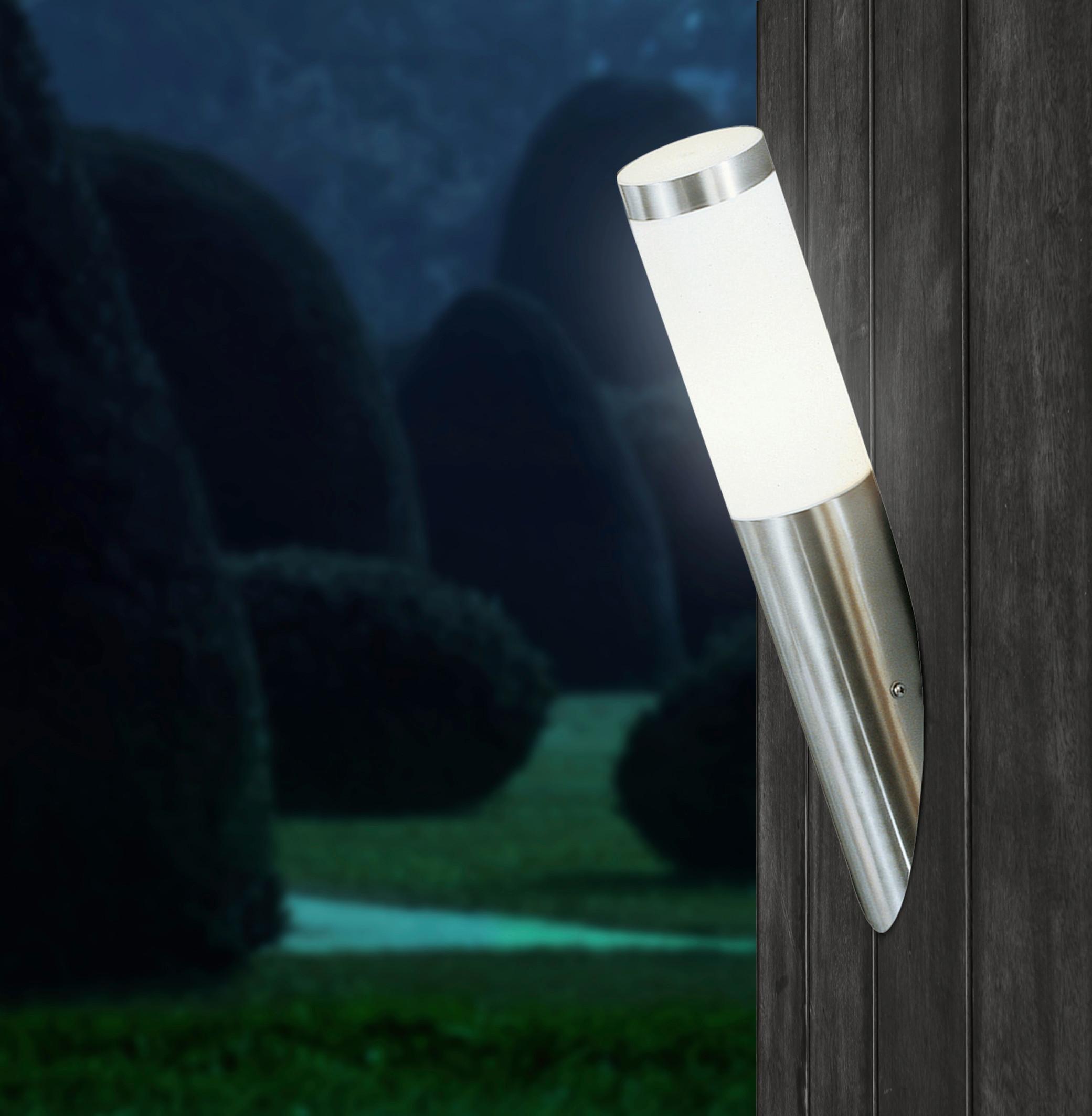 Led Außenleuchte Boston 9 Watt Edelstahl - Edelstahlfarben/Opal, Basics, Kunststoff/Metall (7,6/38,7cm) - Globo