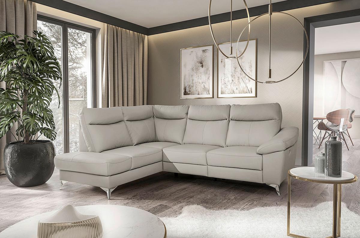 Ecksofa Luna Teilleder Platinfarben 194x242 - Platinfarben/Chromfarben, Design, Leder/Textil (194/242cm) - Livetastic