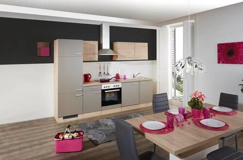 Küchenzeile Riva ohne Geräte 270 cm Champagner/Eiche Dekor - Champagner/Eichefarben, MODERN, Holzwerkstoff (270cm) - FlexWell