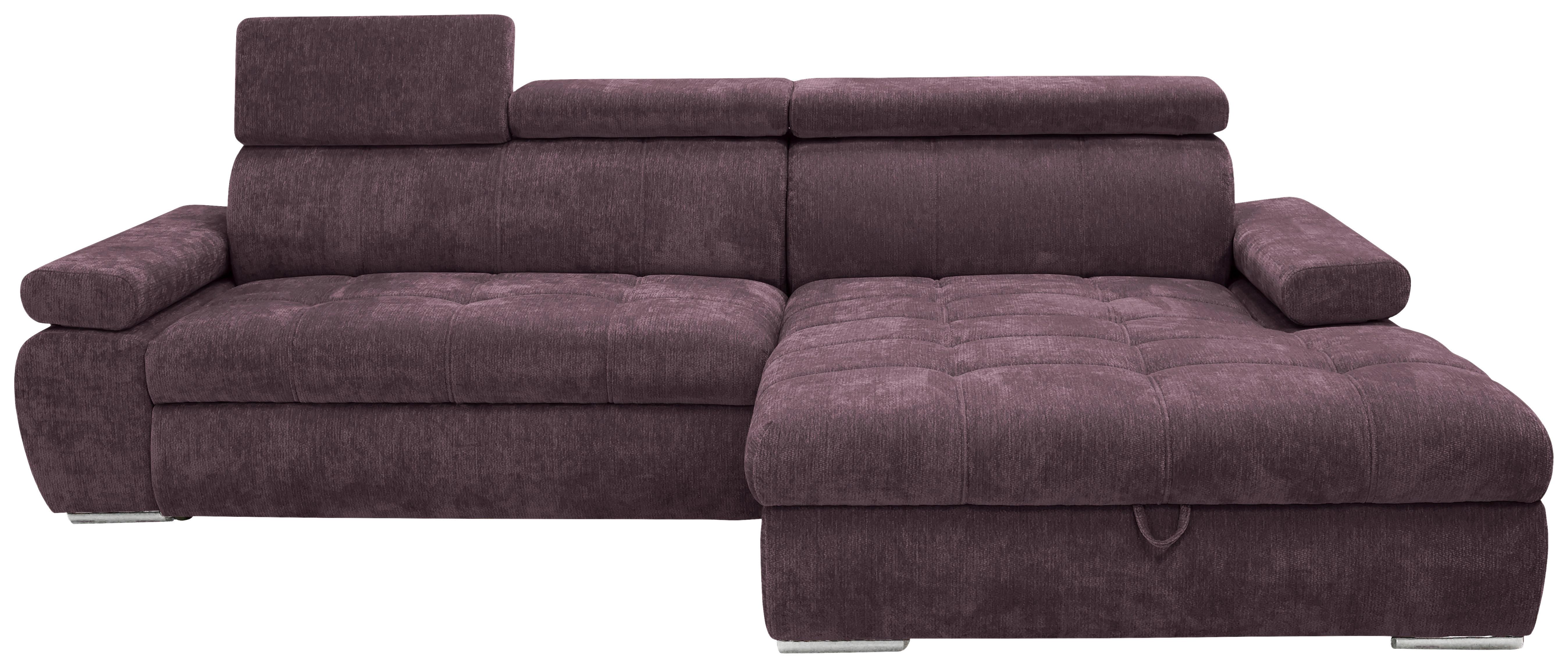 Rohová sedačka VEGAS, pravá, ostružinová žinyilka - barvy stříbra/ostružinová, Design, dřevo/textil (294/173cm)
