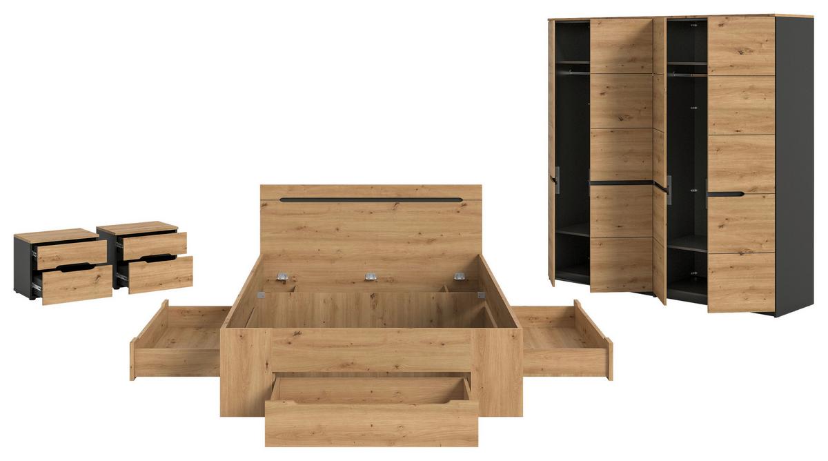 Schlafzimmer Canu Grau /Eiche Artisan Dekor 4--Teilig - Eiche Artisan/Grau, MODERN, Holzwerkstoff - MID.YOU