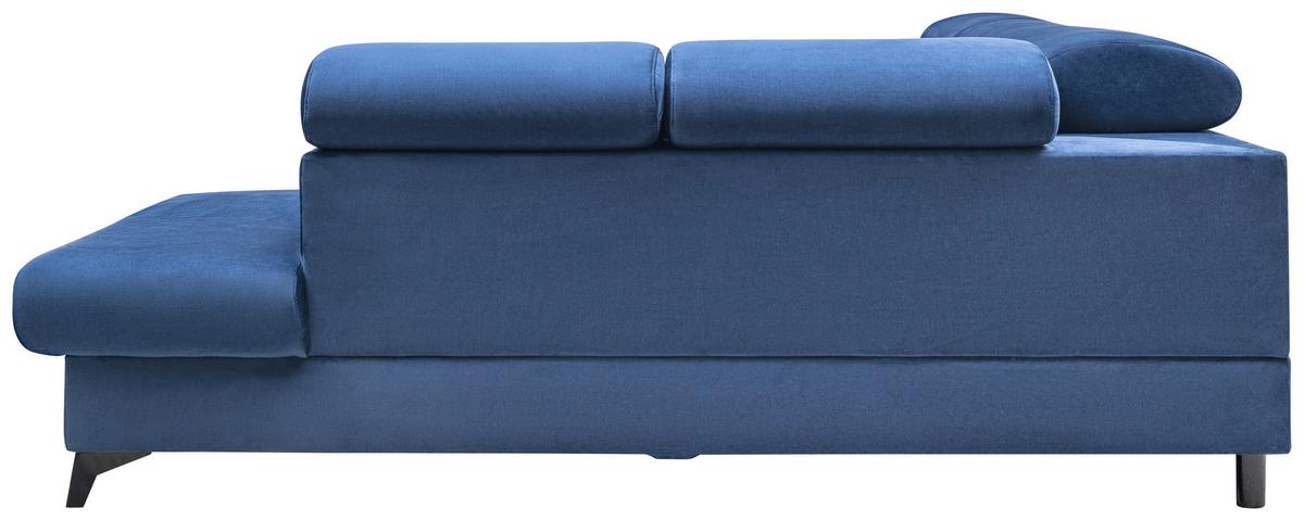 Ecksofa Mit Bettkasten Swan + Bettfunktion Blau Velours - Blau/Schwarz, MODERN, Textil (272/212cm) - MID.YOU