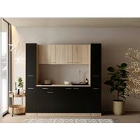 KÜCHENBLOCK Ingrid, Schwarz B: 210 cm - Eichefarben/Schwarz, Design, Holzwerkstoff (210cm) - Respekta