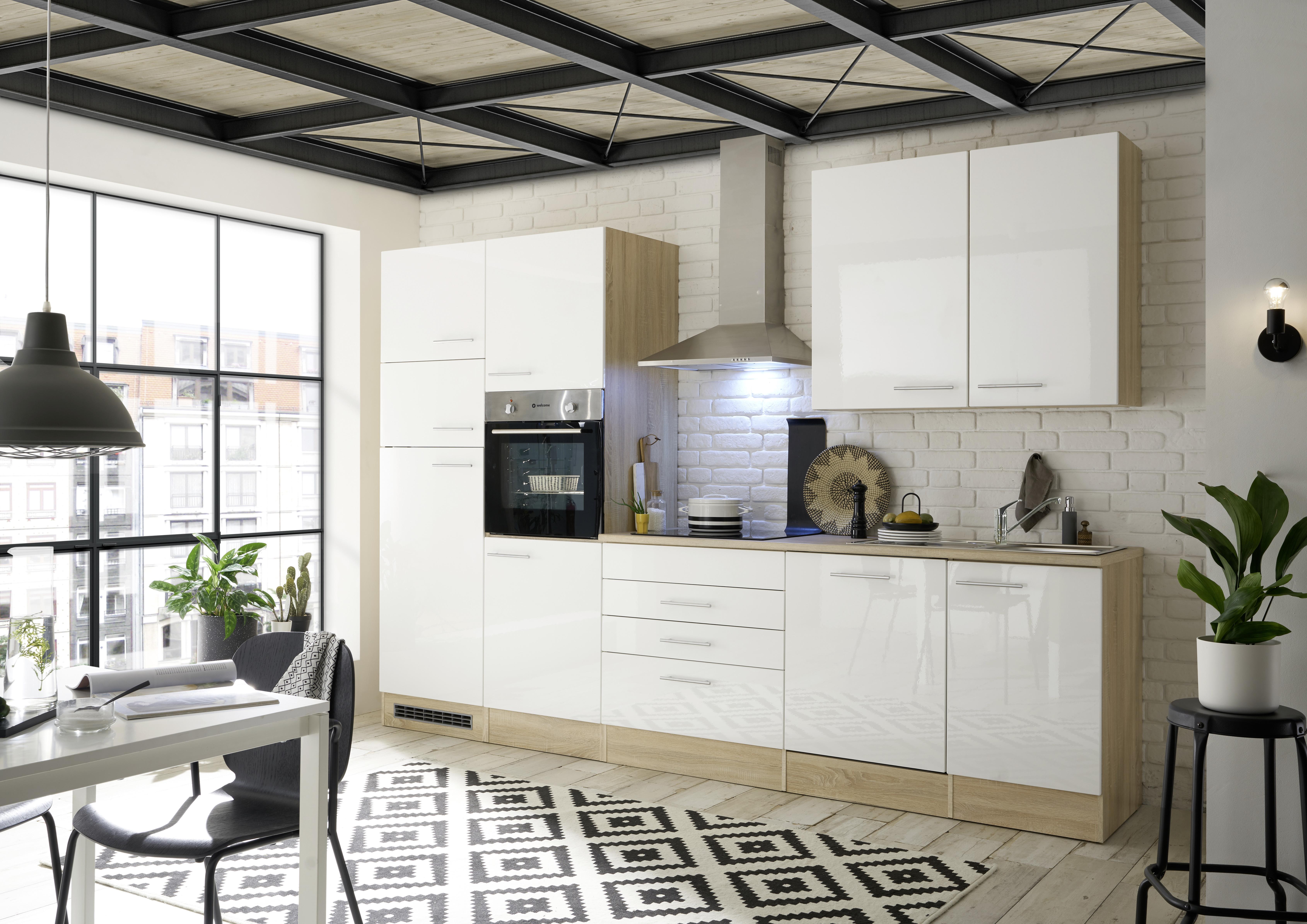 Küchenzeile LAUREL aus Dekor in Weiß/Eiche