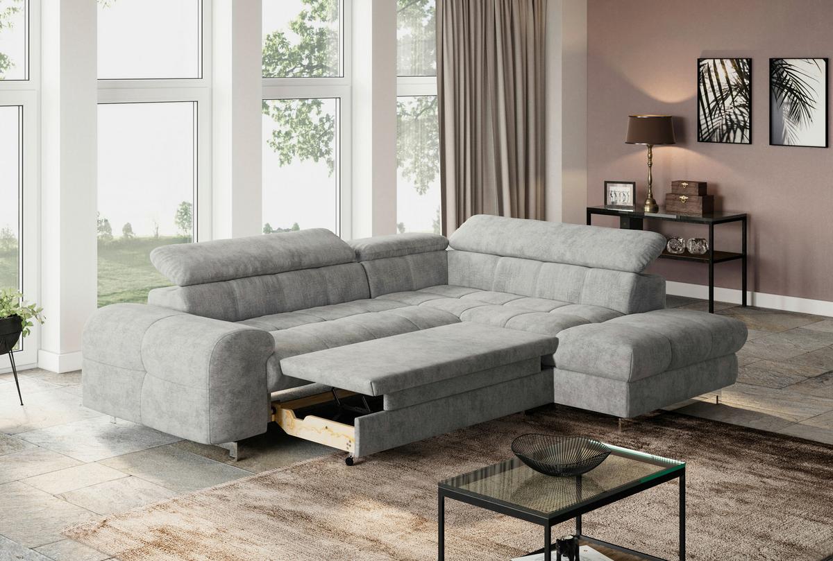 Ecksofa Mit Schlaffunktion Und Cloud + Hellgrau - Chromfarben/Hellgrau, KONVENTIONELL, Textil (257/206cm) - Livetastic