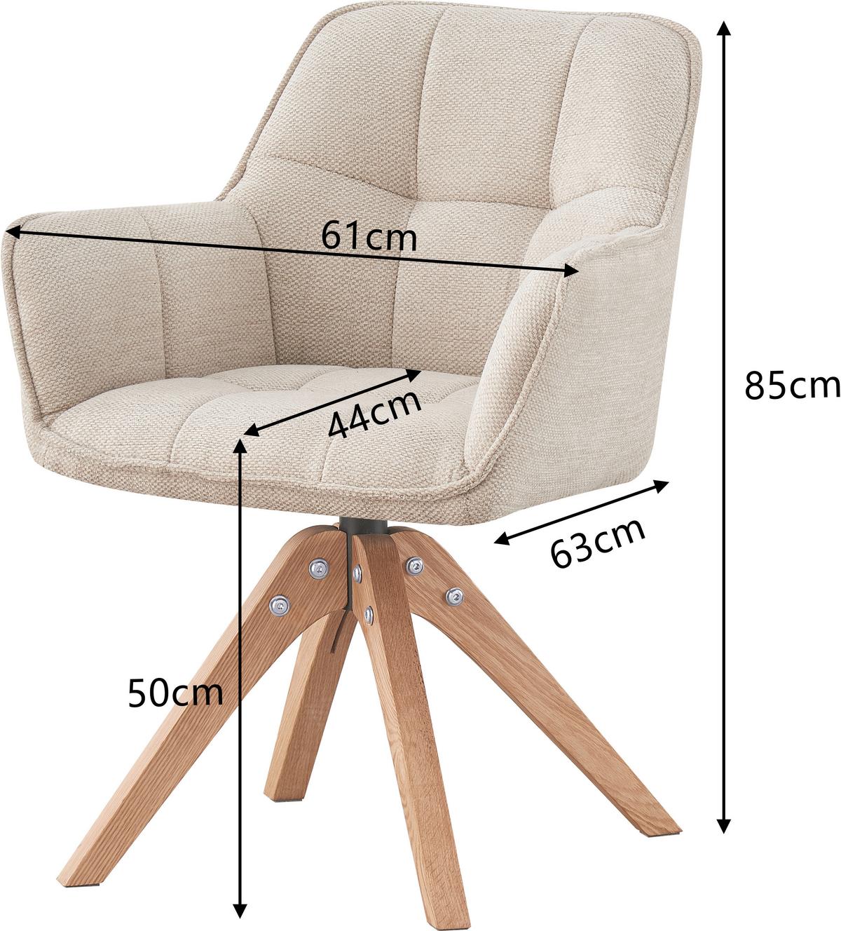 Armlehnstuhl Kerry Beige gepolstert - Eichefarben/Beige, LIFESTYLE, Holz/Textil (61/85/63cm) - Livetastic