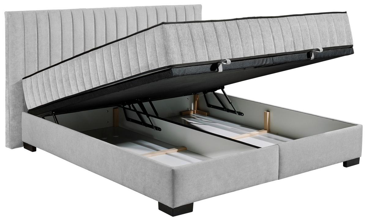 Boxbett Nagol C - Hellgrau/Schwarz, MODERN, Holzwerkstoff/Textil (180/200cm) - MID.YOU