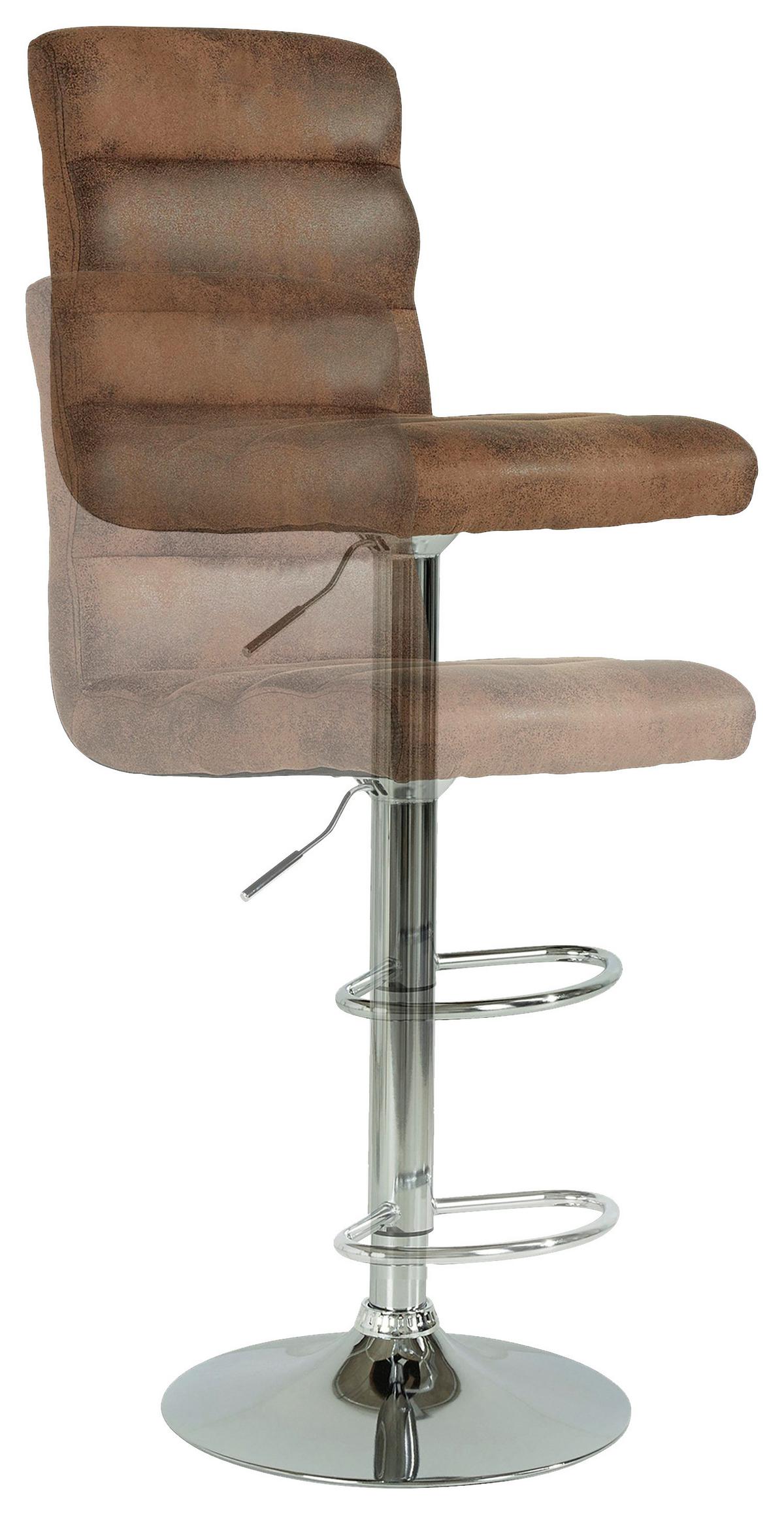 Barhocker mit Lehne 2er-Set Jordan Lederlook Braun/Chrom - Chromfarben/Braun, MODERN, Textil/Metall (42/98-120/51cm) - MID.YOU