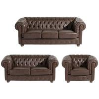 Sitzgarnitur 3-Tlg. Bridgeport Echtleder Braun - Nussbaumfarben/Braun, Design, Leder/Holz (200/76/98cm) - Max Winzer