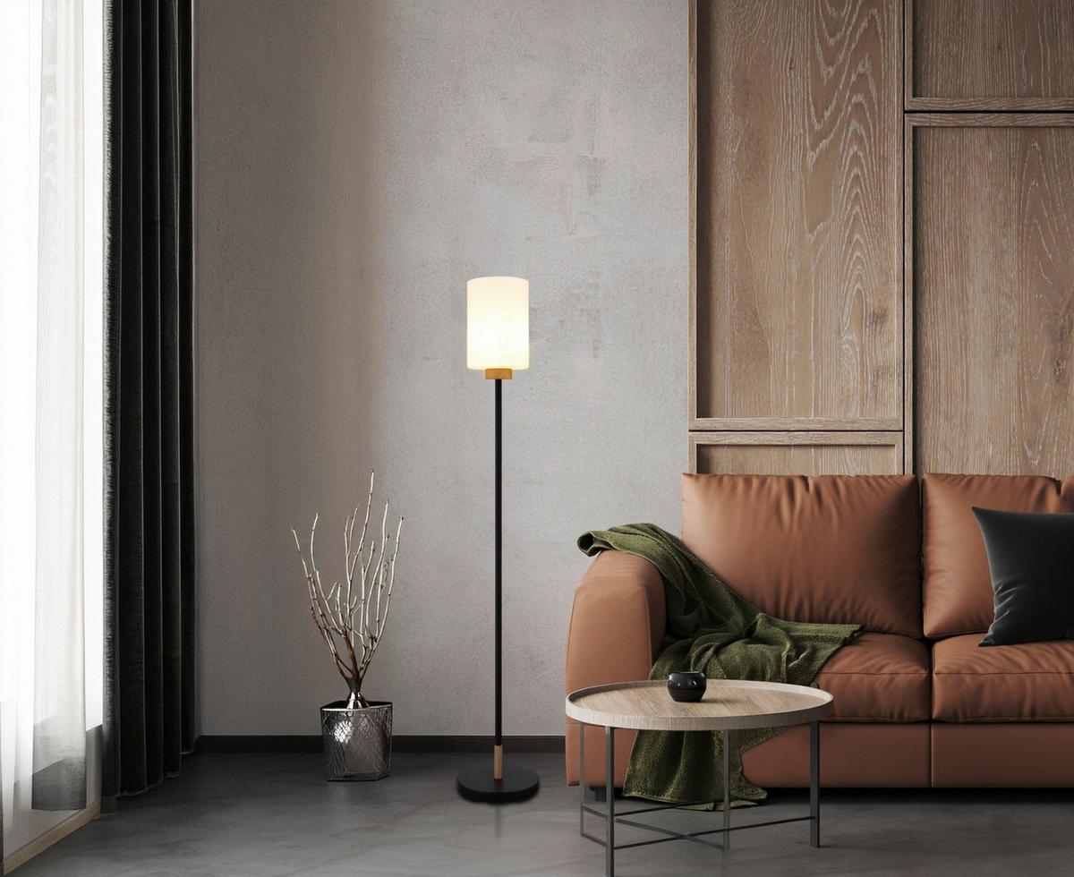 STOJACÍ LAMPA ROWENA - bílá/barvy dubu, Design, kov/dřevo (25/150cm) - Globo