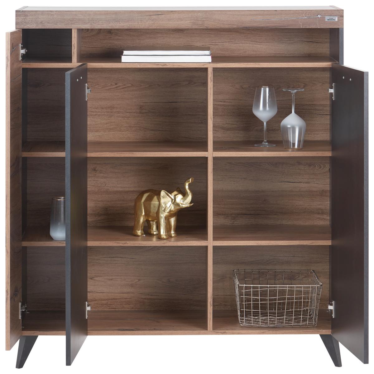 Highboard mit Türdämpfung 115 cm Sunny Hb 3D, Schwarz - Schwarz, MODERN, Holzwerkstoff (115/128,5/40cm) - Luca Bessoni