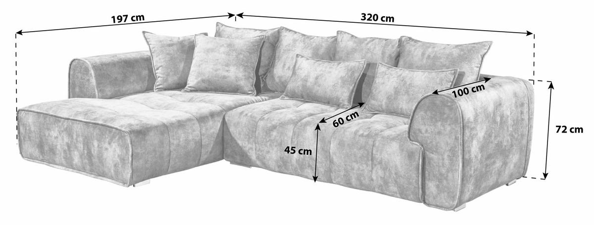 Ecksofa London Grau S: 197/320 Cm - Silberfarben/Grau, MODERN, Textil (197/320cm) - MID.YOU