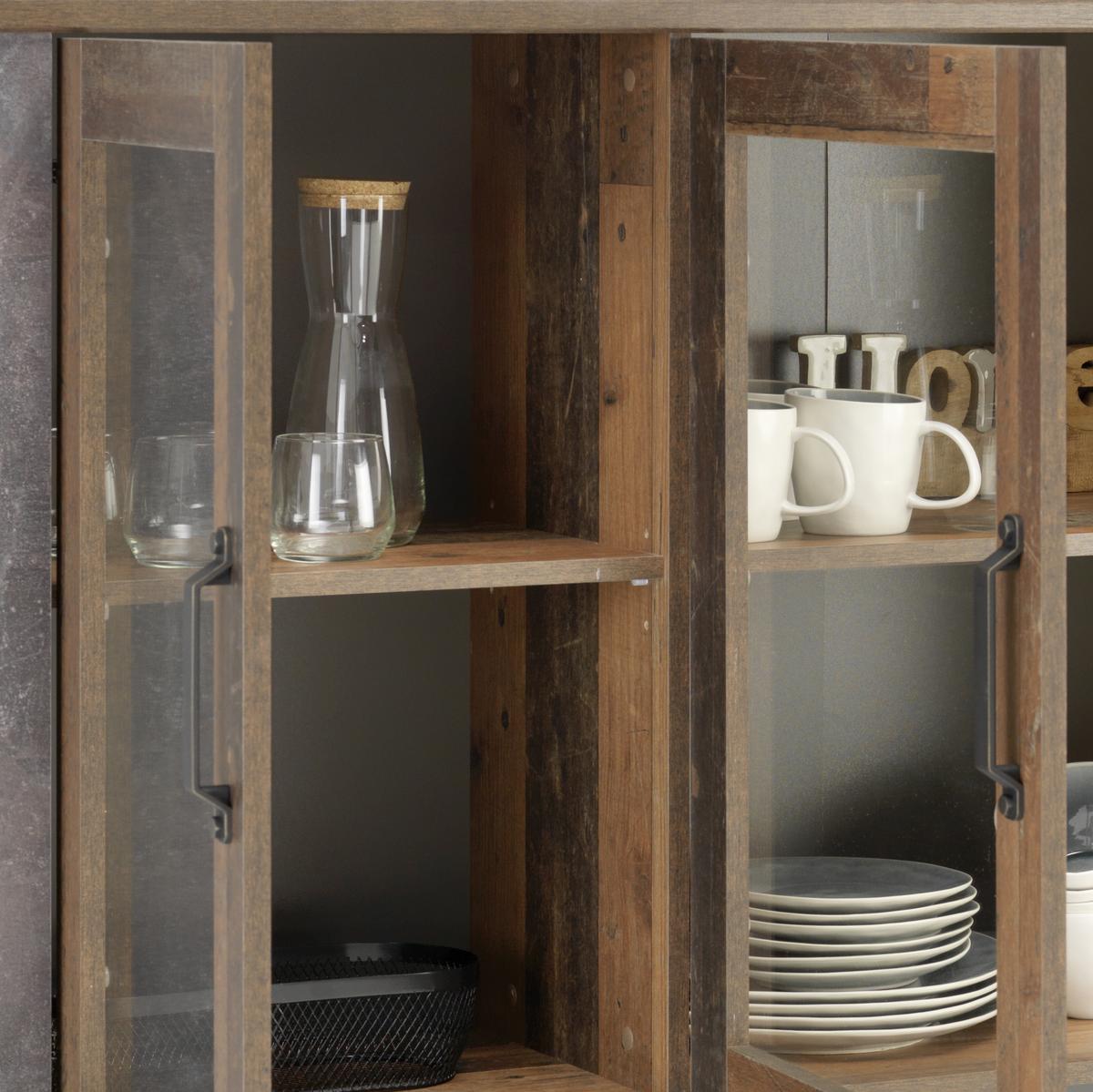 VITRÍNA ONTARIO - šedá/barvy dubu, Moderní, kompozitní dřevo/plast (162/114/38cm) - Ondega