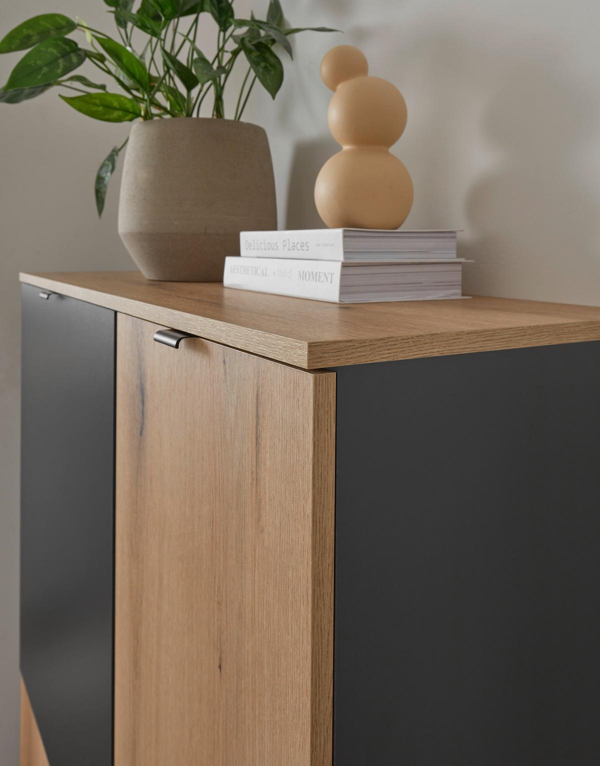 Highboard Vince II B: 191 cm Anthrazit/Evoke Oak Dekor - Eichefarben/Anthrazit, Trend, Holzwerkstoff (191/100/38cm) - Livetastic
