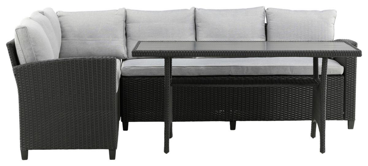 Loungegarnitur 2-tlg Bentwood Kunststoff Mit Kissen - Schwarz, KONVENTIONELL, Kunststoff (173/227cm) - Gardenson