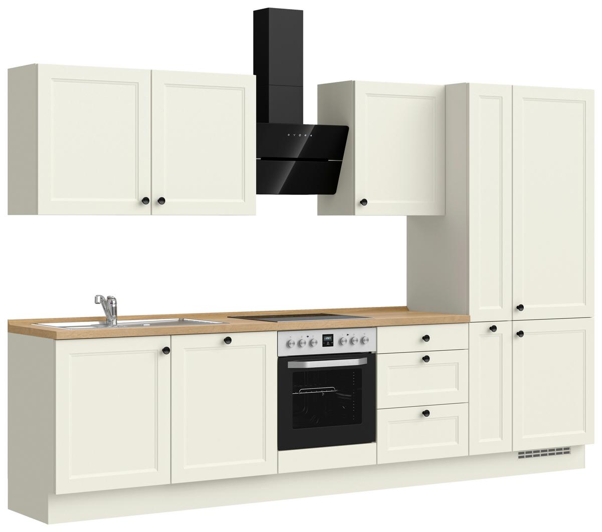 Kuchynská linka 330 cm, biela/dekor dub Sierra - čierna/biela, Modern, kov/kompozitné drevo (330cm) - Nobilia