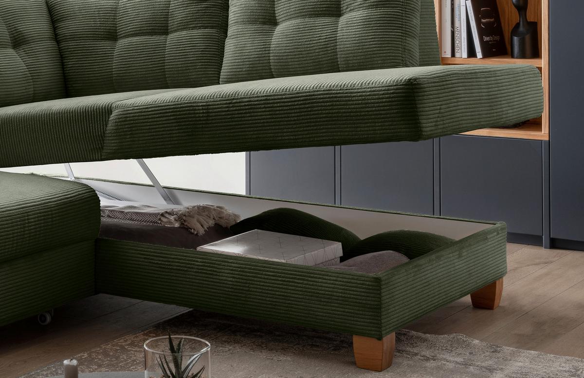 Ecksofa Brizzini Dunkelgrün S: 274x206 Cm - Dunkelgrün/Naturfarben, MODERN, Textil (274/206cm) - Livetastic