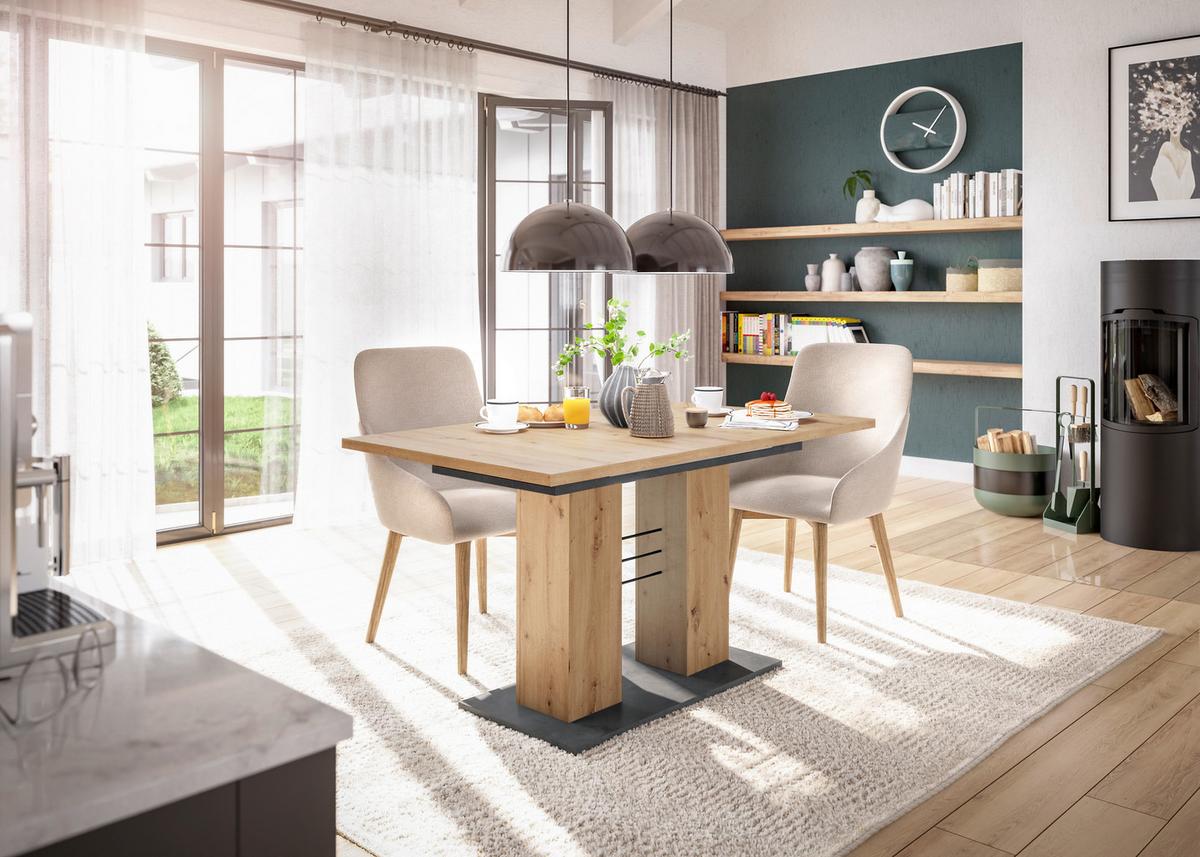 Esstisch Graphitfarben/Eiche Artisan 140 cm - Graphitfarben/Eiche Artisan, MODERN, Holzwerkstoff (140/76/80cm) - Livetastic