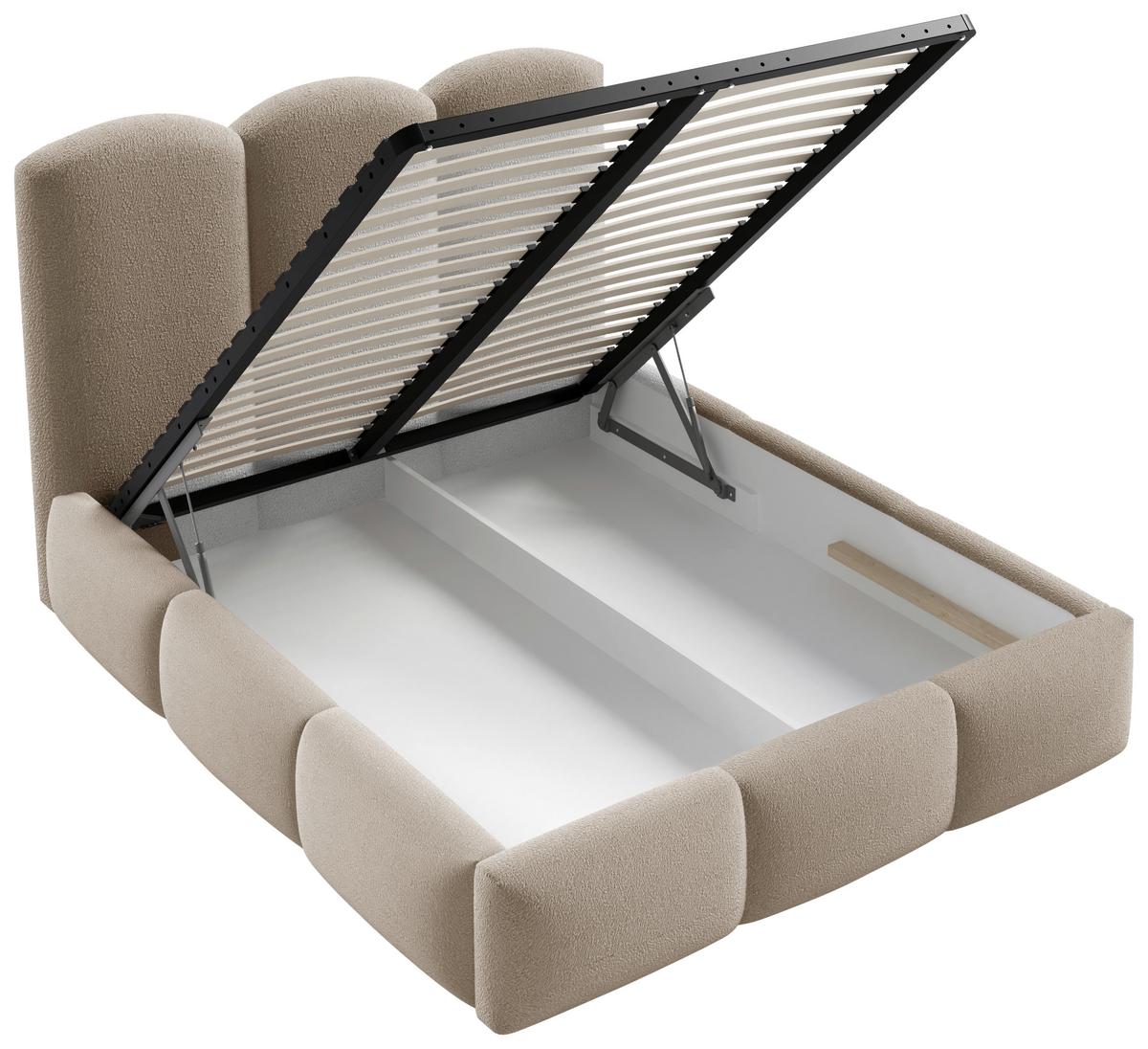 Polsterbett Bero Boucle Creme, Lf: 200x200 Cm - Buchefarben/Creme, Trend, Holz/Textil (200/200cm)