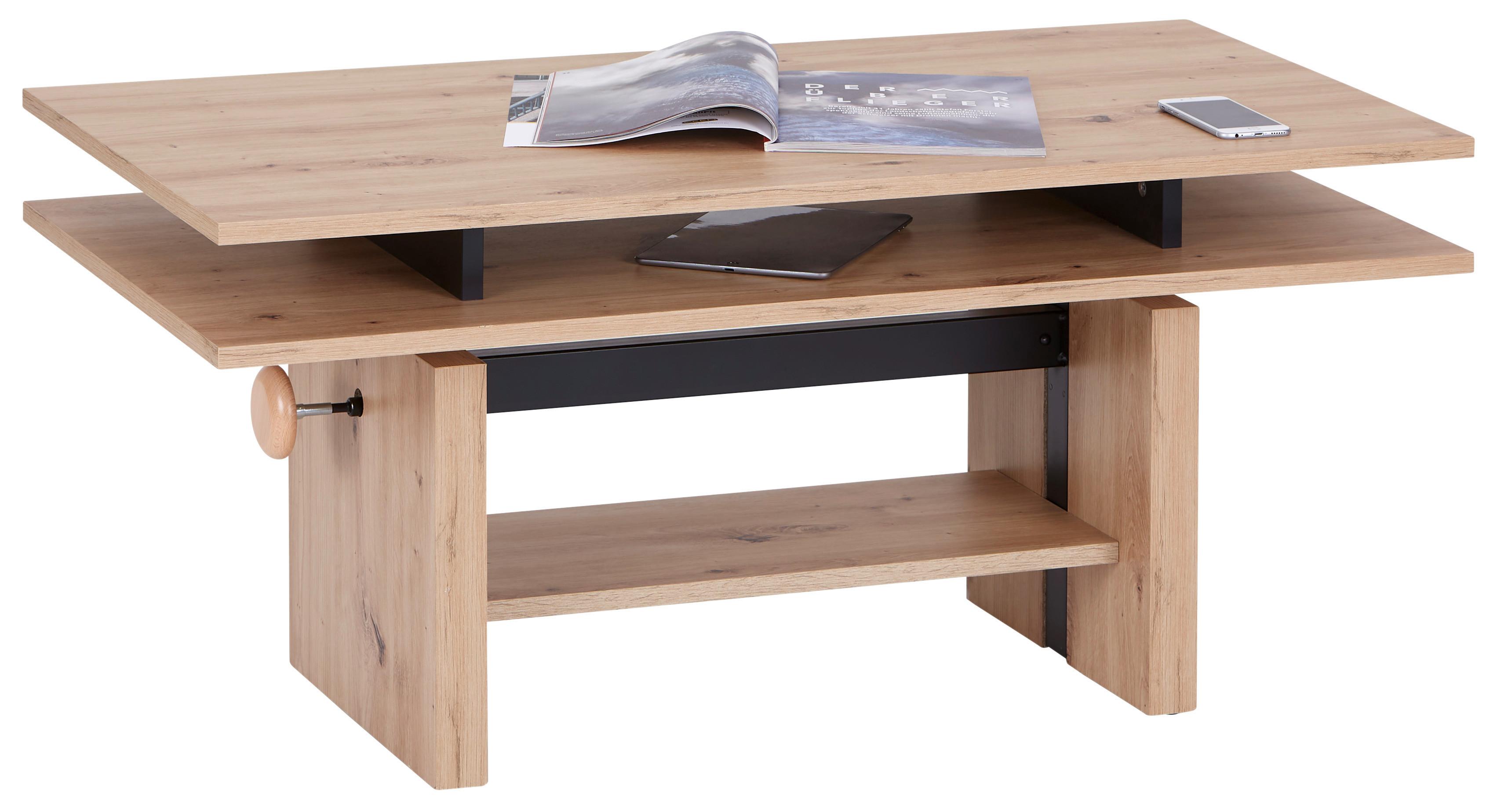 Couchtisch höhenverstellbar mit Ablage Menuett Eiche Dekor - Eichefarben/Schwarz, Design, Holzwerkstoff (55/110/52-68cm) - MID.YOU