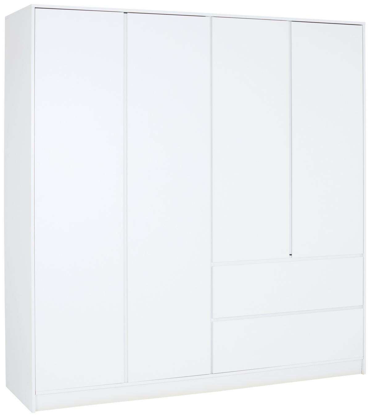 Drehtürenschrank grifflos 195cm Basit Weiß - Weiß, KONVENTIONELL, Holzwerkstoff (195/205,5/56,6cm)