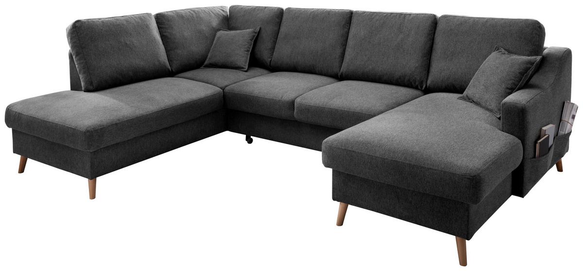 Wohnlandschaft Valentina Mit Schlaffunktion Anthrazit - Anthrazit/Naturfarben, KONVENTIONELL, Textil (200/301/150cm) - P & B