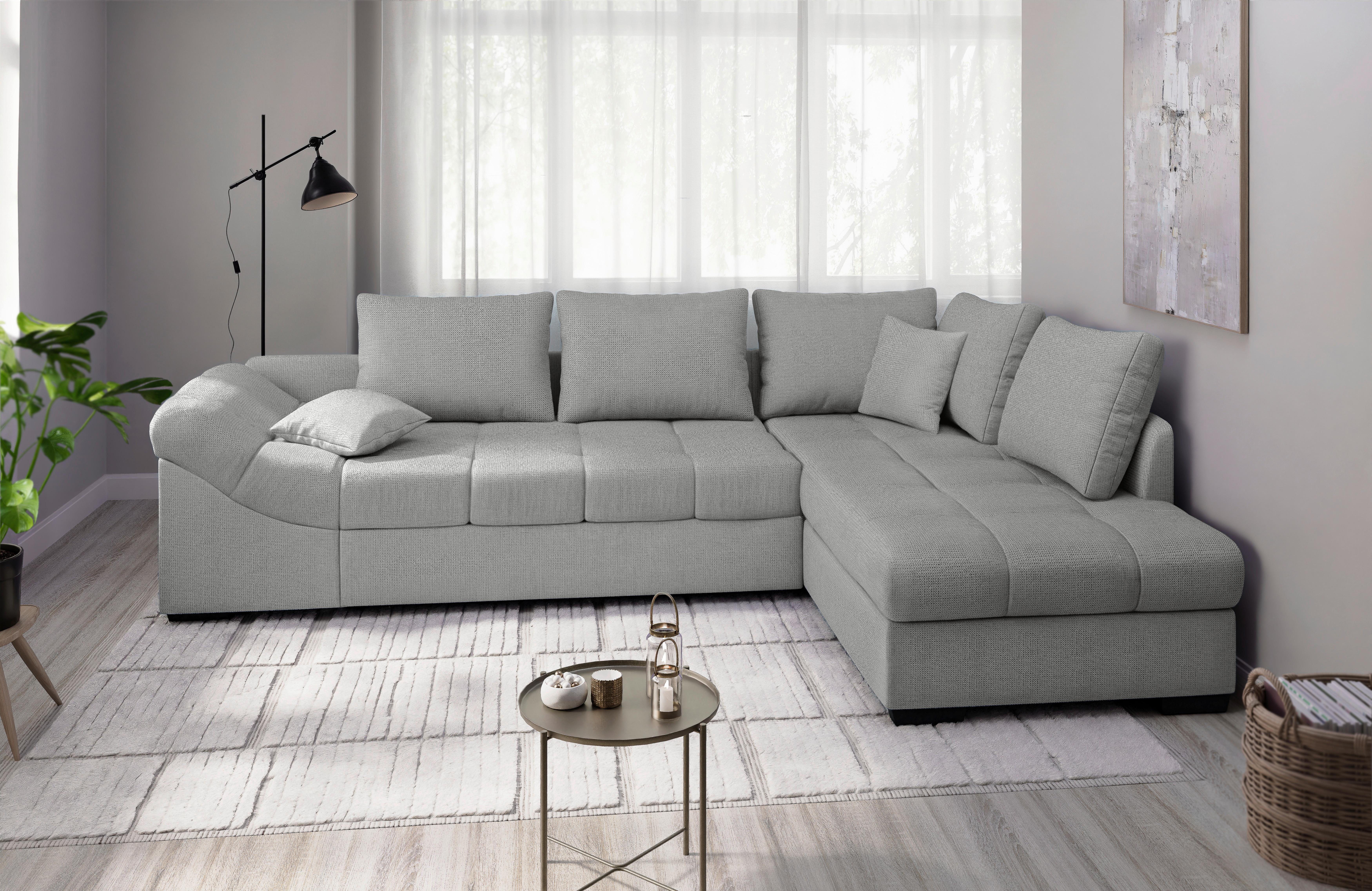 Eckschlafsofa Alvito Silberfarben S: 298x202 Cm - Silberfarben/Schwarz, MODERN, Textil (298/202cm) - MID.YOU