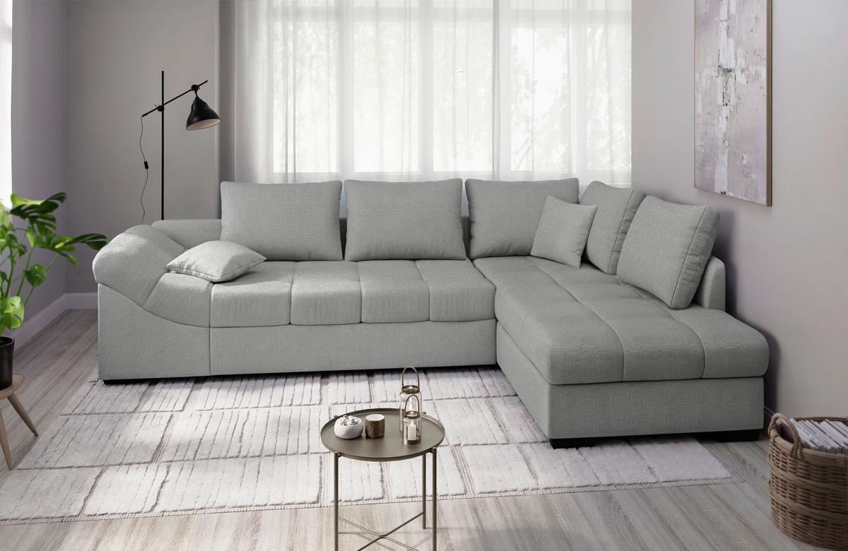 Eckschlafsofa Alvito Silberfarben S: 298x202 Cm - Silberfarben/Schwarz, MODERN, Textil (298/202cm) - MID.YOU