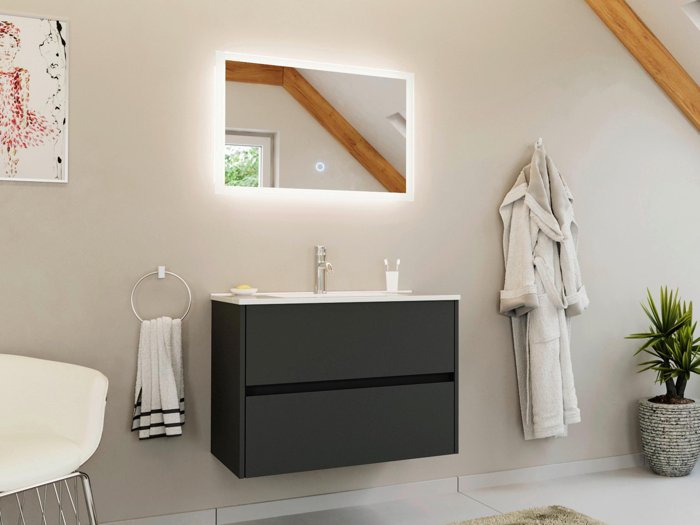 BADEZIMMER Limes, Graphitfarben B: 80 cm - Graphitfarben/Weiß, Basics, Keramik/Holzwerkstoff (80cm) - MID.YOU