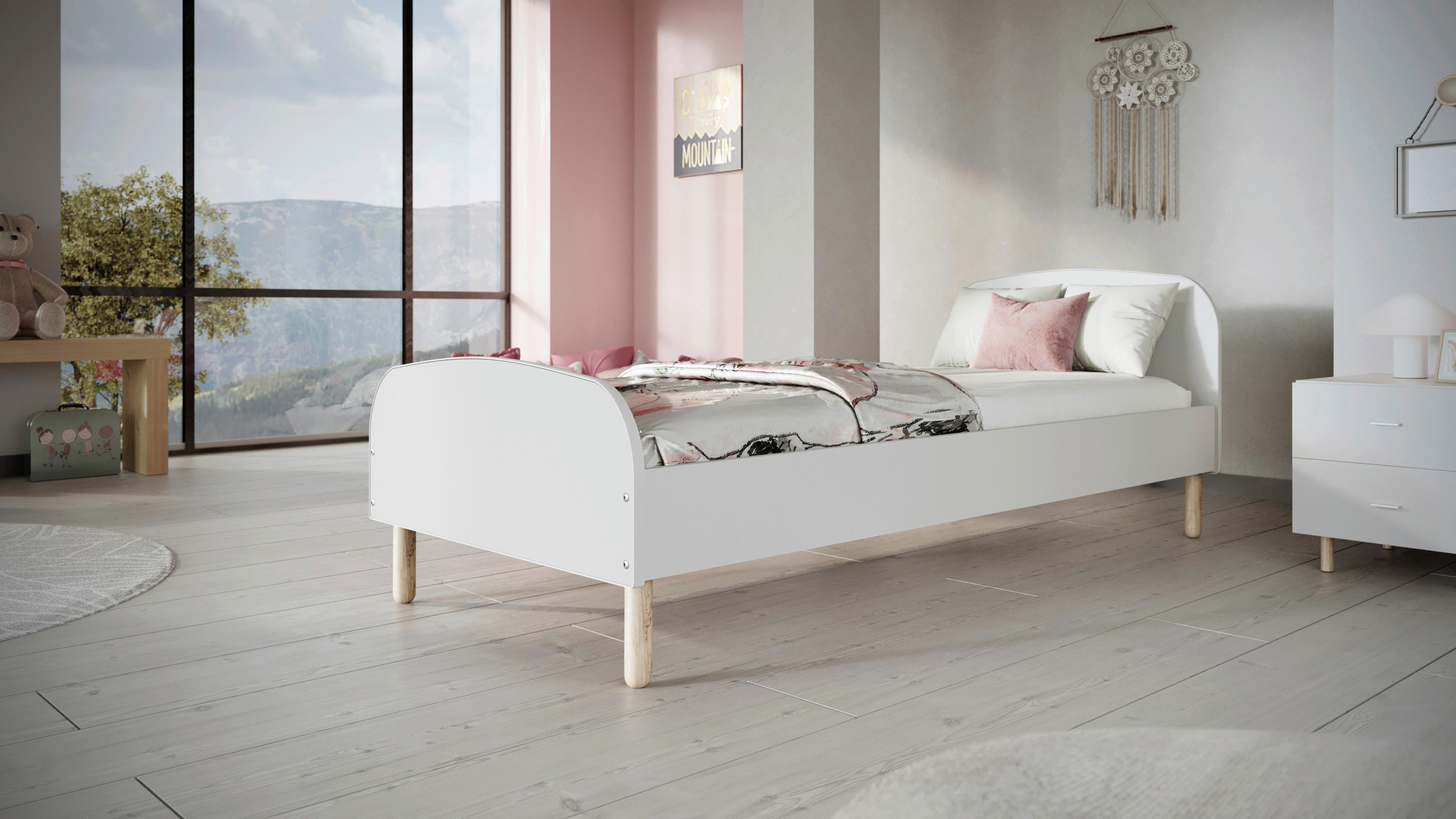 Kinder-/Juniorbett Emma Weiß B: 90cm - Birkefarben/Buchefarben, MODERN, Holz/Holzwerkstoff (90/180cm) - MID.YOU