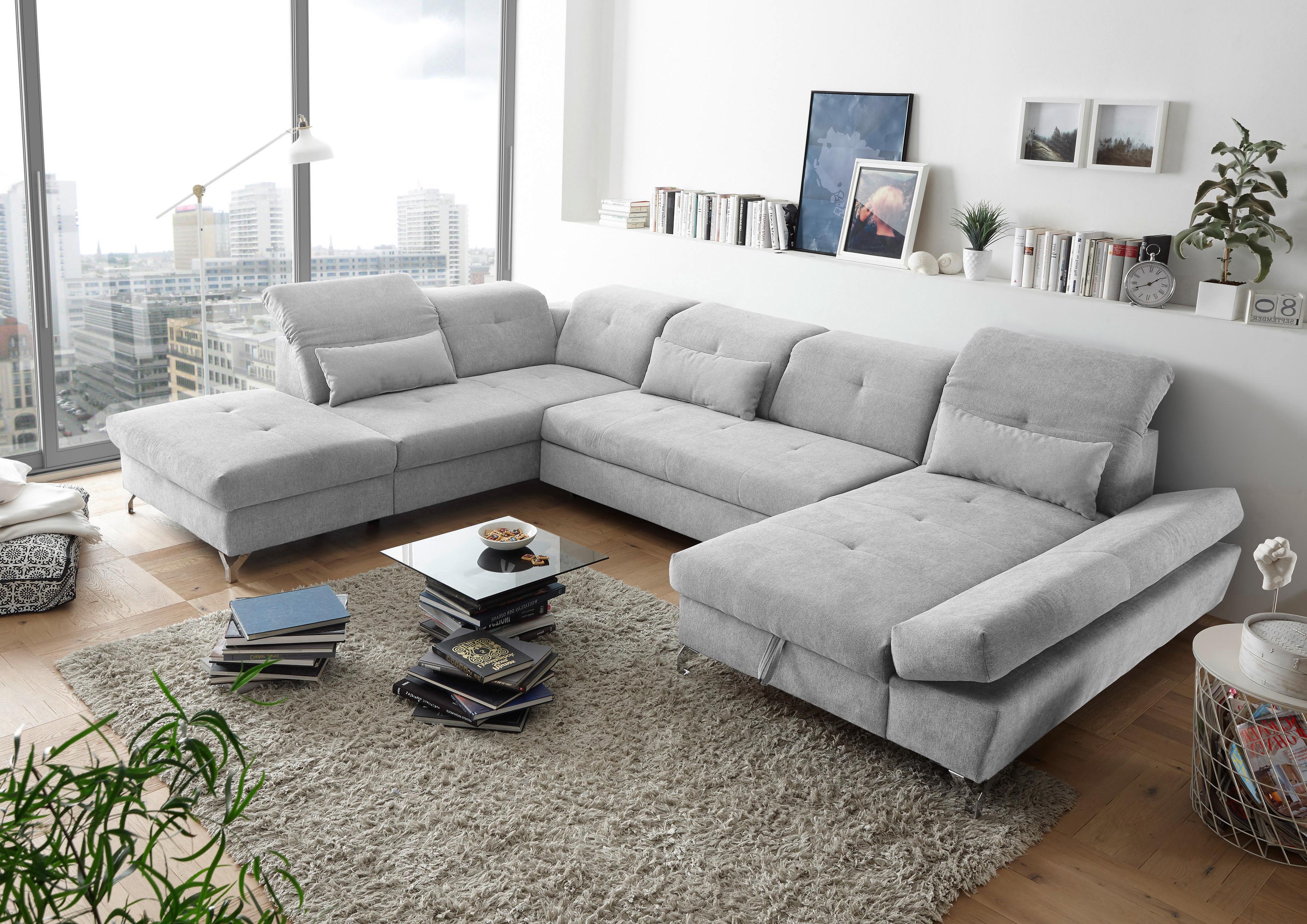 Ecksofa Melfi Hellgrau U: 245 cm - Silberfarben/Hellgrau, MODERN, Textil (245/350/168cm) - MID.YOU