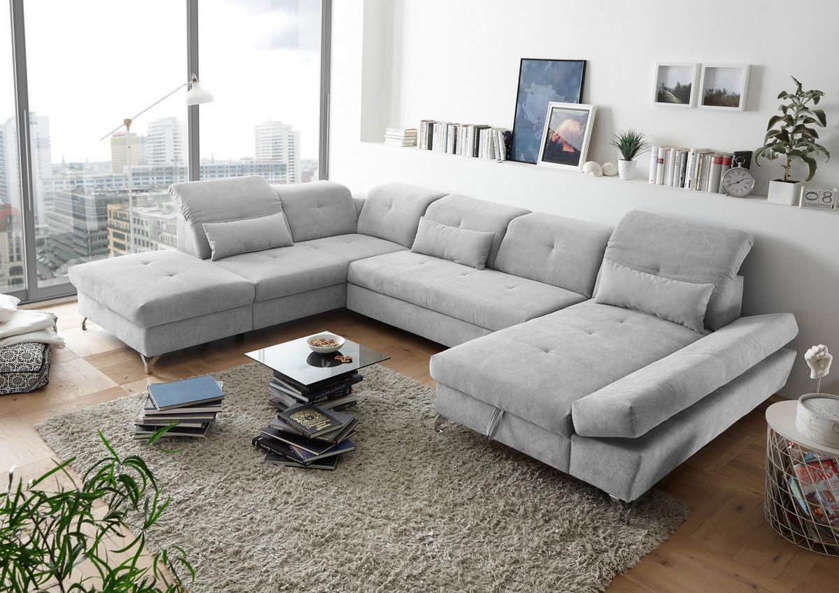 Ecksofa Melfi Hellgrau U: 245 cm - Silberfarben/Hellgrau, MODERN, Textil (245/350/168cm) - MID.YOU