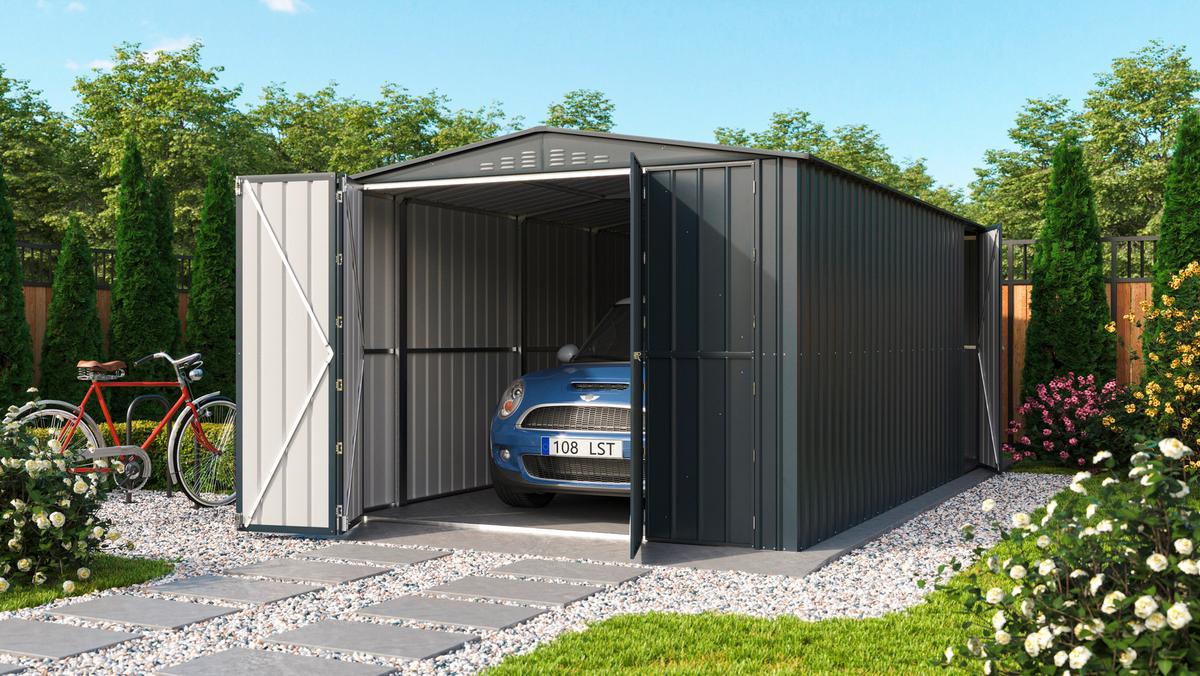 Premium-Gerätehaus Mit Satteldach - Anthrazit, Basics, Metall (308/224,6/465cm)