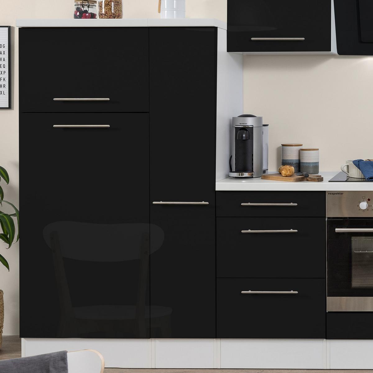 Küchenzeile mit Geräten 310 cm Schwarz Hochglanz/Weiß - Schwarz/Weiß, KONVENTIONELL, Holzwerkstoff (310cm) - Respekta