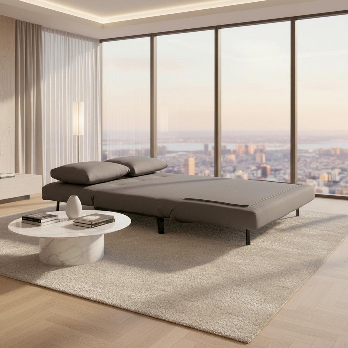 Malá rozkládací pohovka RICA, šedá - šedá/černá, Moderní, kov/dřevo (121/83/93cm) - Bessagi Home