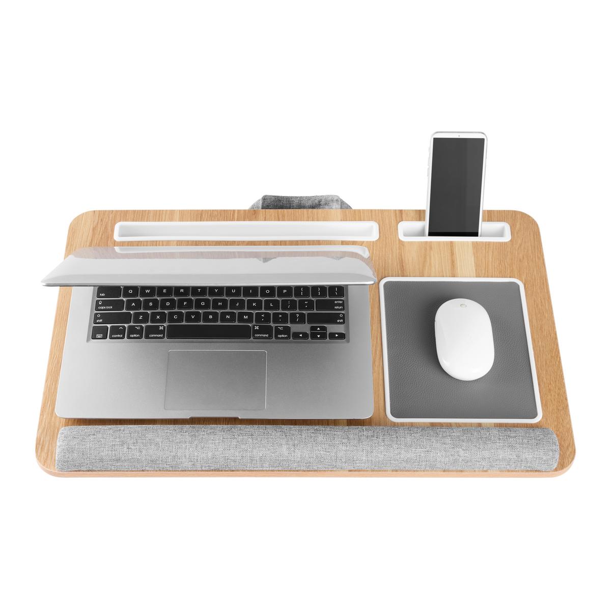 Stolík pod notebook LAPPY - šedá/přírodní barvy, Konvenční, kompozitní dřevo/textil (55/36,5/9,5cm) - Mömax