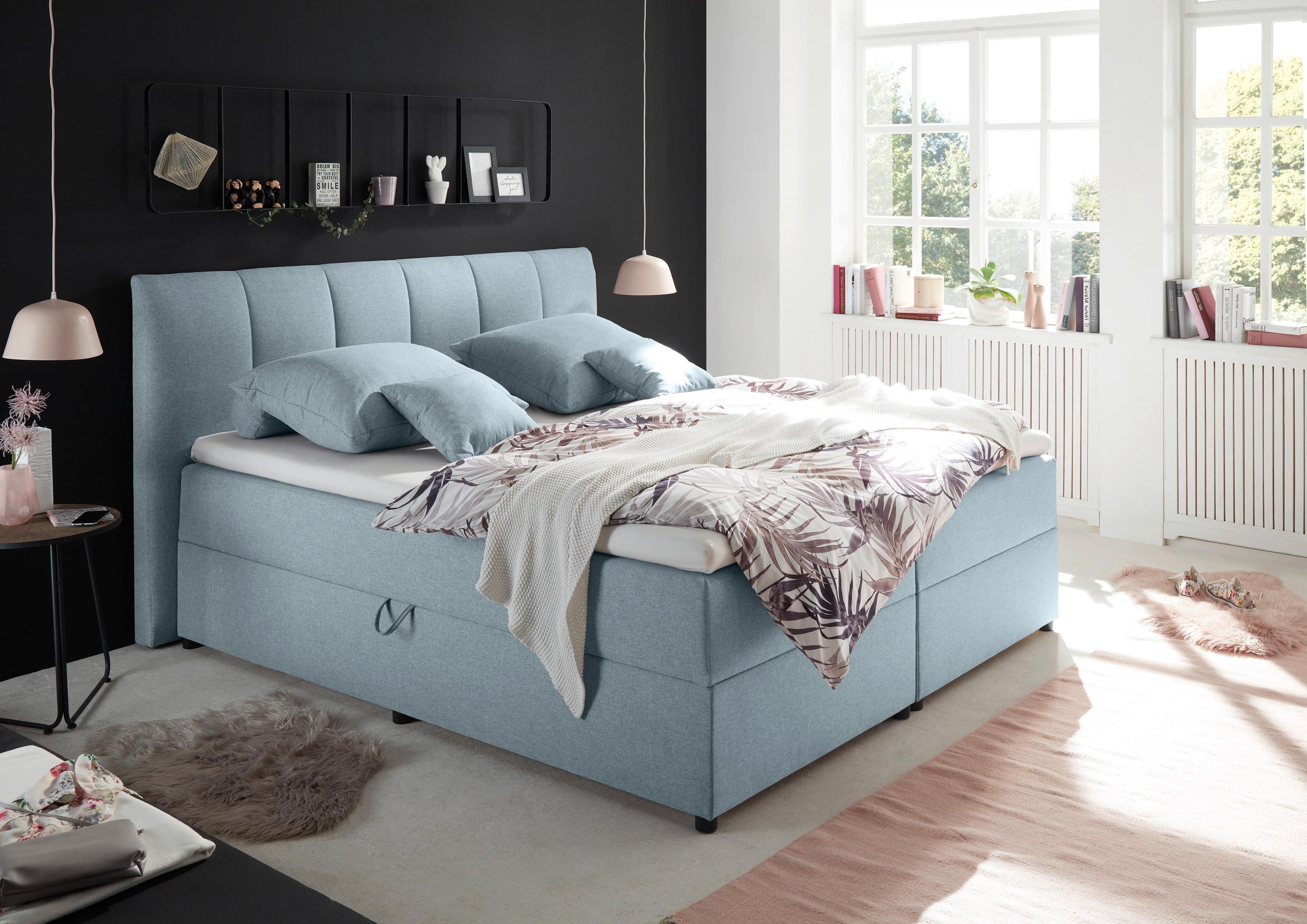 Boxspring Postel Granada 180x200 Cm Pastelová Modrá - černá/pastelově modrá, Basics, kompozitní dřevo/textil (180/200cm) - MID.YOU