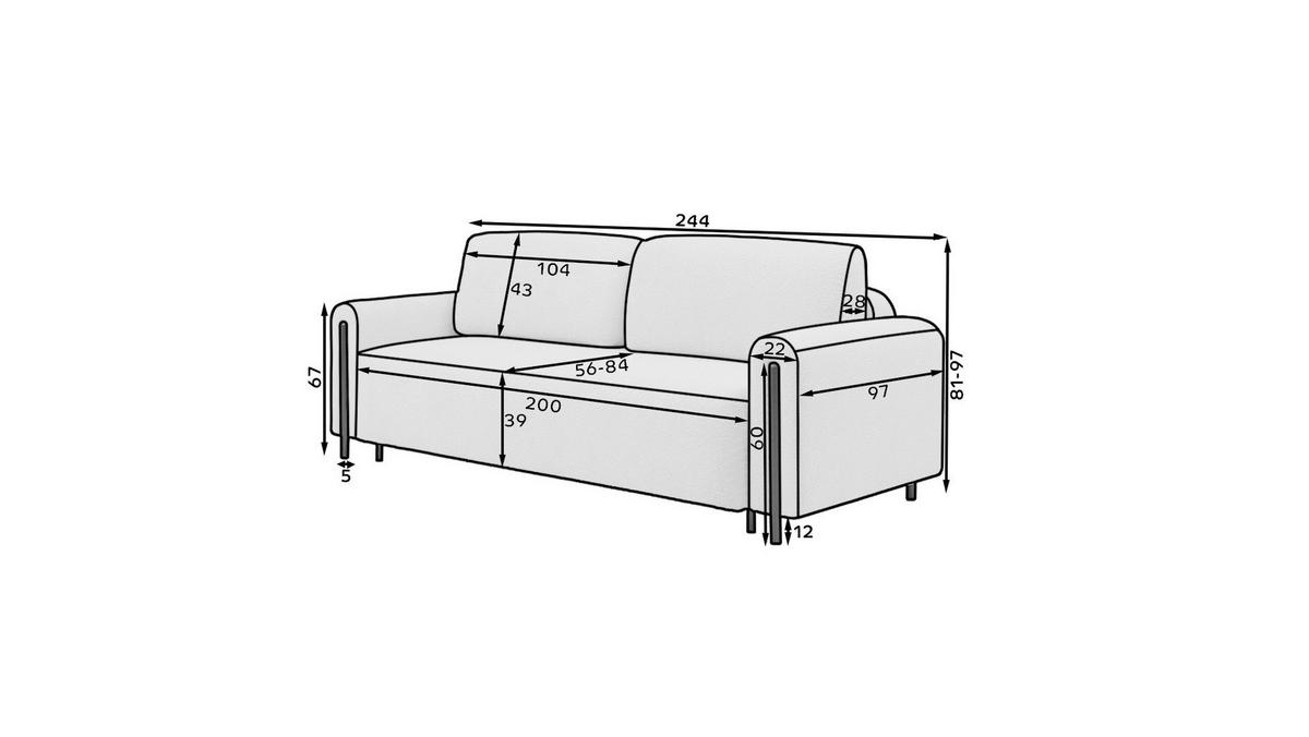 Schlafsofa Arcadova Beige B: 244cm - Eichefarben/Beige, Design, Textil (244/97/97cm) - MID.YOU