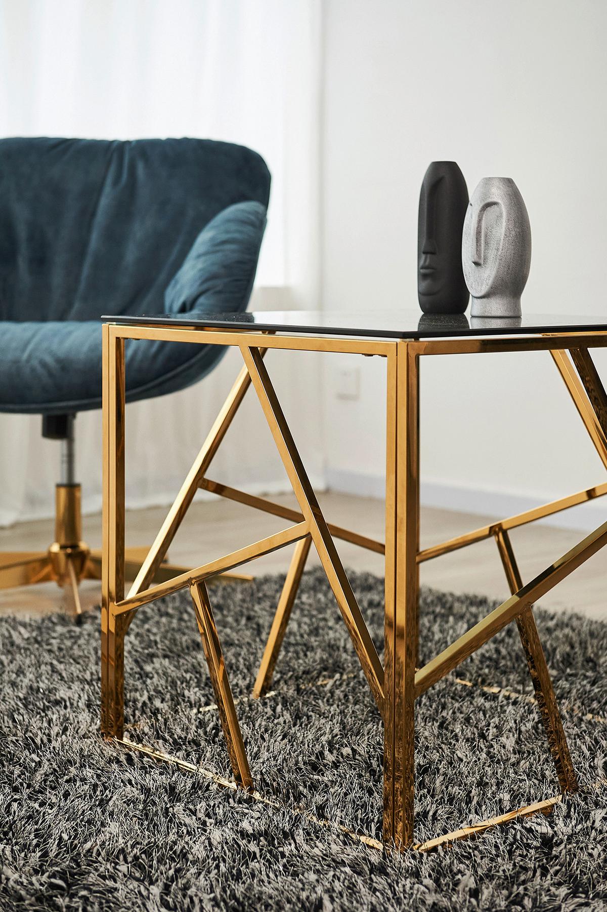 Beistelltisch Grau, Goldfarben L: 55 Cm - Goldfarben/Grau, Design, Glas/Metall (55/55/55cm) - Livetastic