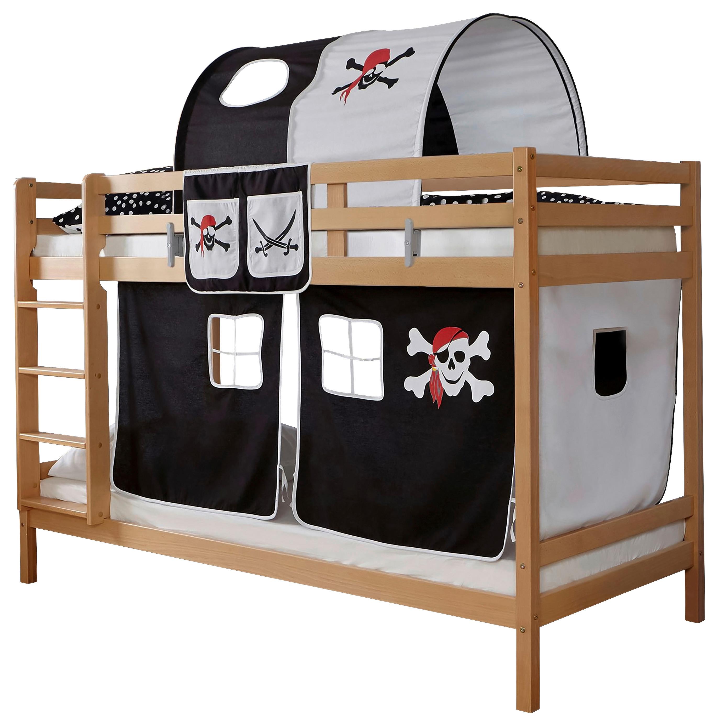 Etagenbett Rene Buche Massiv mit Leiter + Spielzubehör - Naturfarben/Weiß, MODERN, Holz/Textil (90/200cm) - MID.YOU