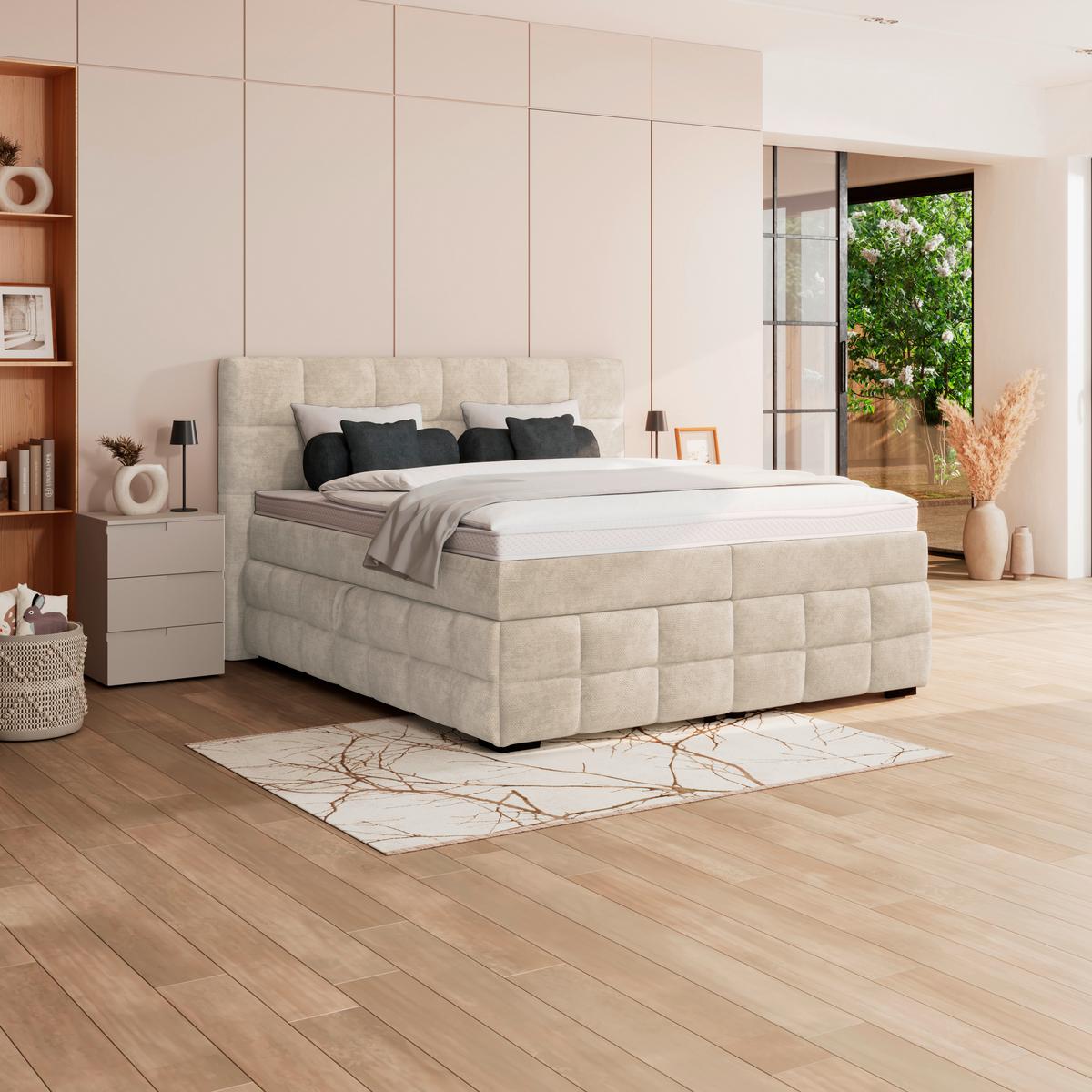 Čalouněná postel VEGA 180x200 cm, bílá - bílá/černá, Trend, dřevo/textil (180/200cm)