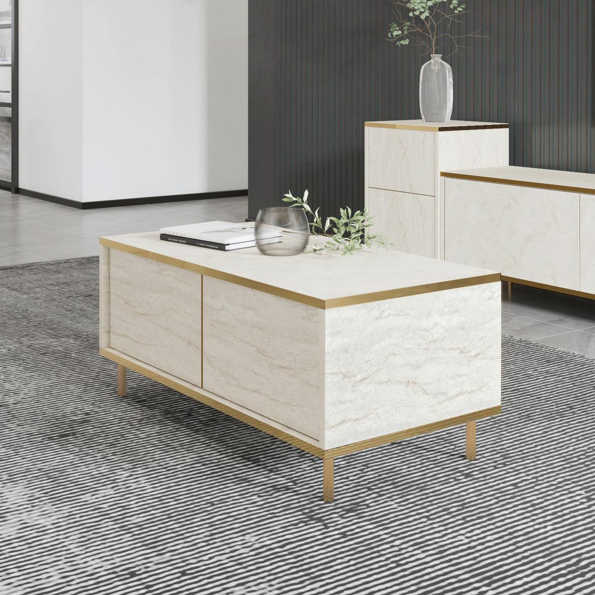 Couchtisch Imaj Goldfarben/beige B: 90 Cm - Beige/Goldfarben, Design, Holzwerkstoff/Metall (90/45/40cm) - Livetastic