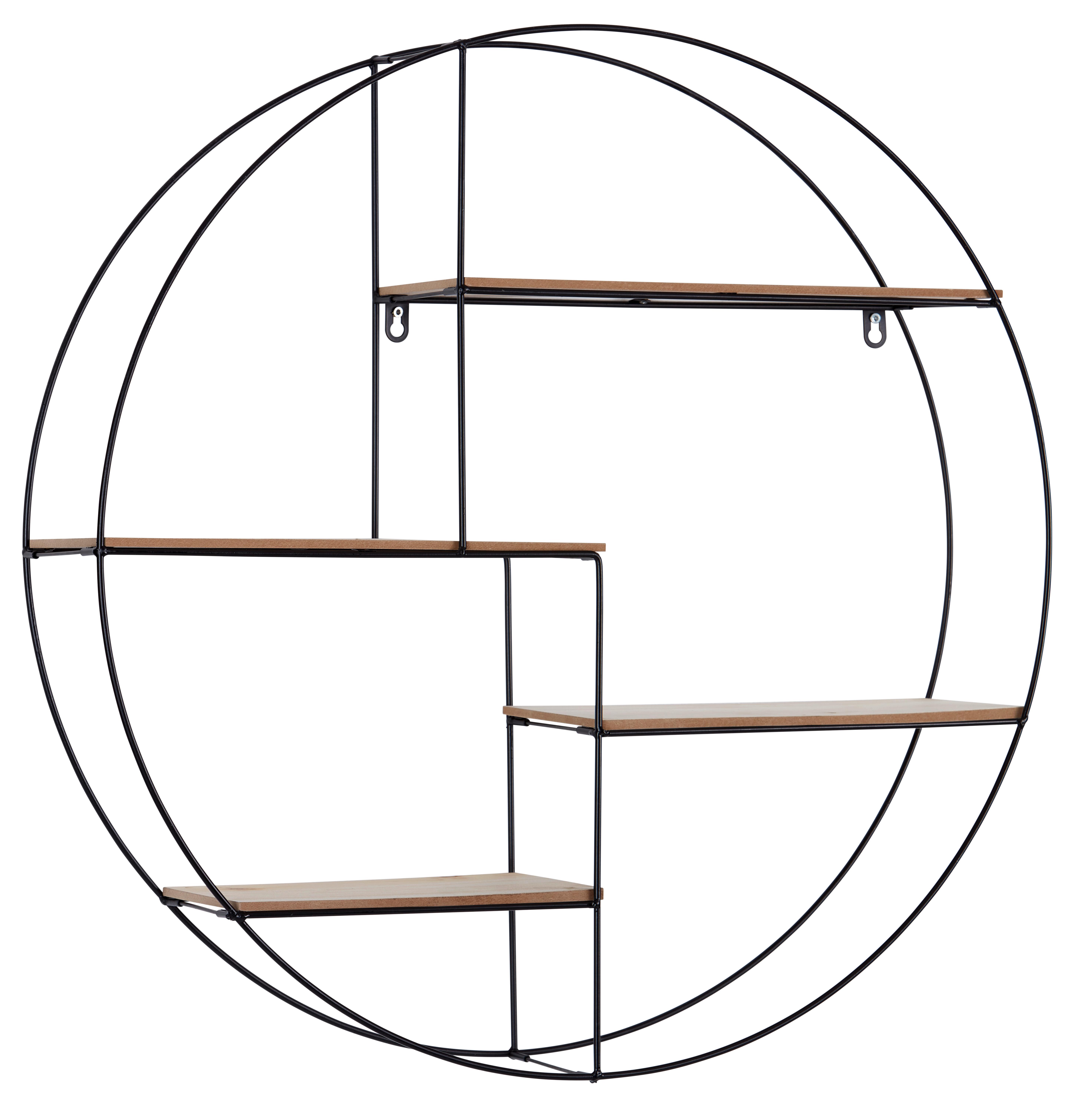 Nástěnný Regál Rom 1 - černá/barvy pinie, Moderní, kov/kompozitní dřevo (70/70/15cm)