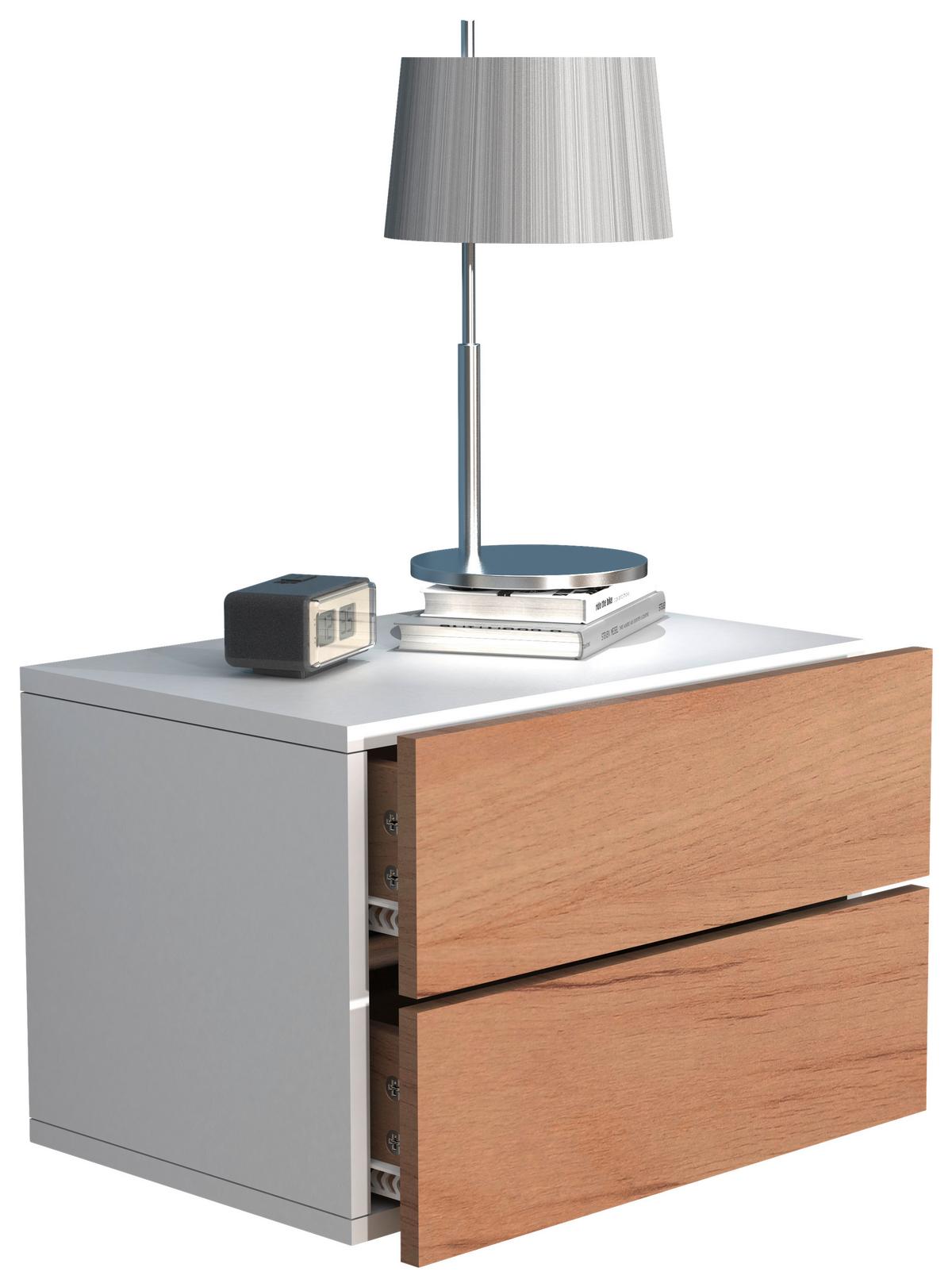 Nachtkästchen Usal L B: 45 Cm Weiß/eiche Dekor - Eichefarben/Weiß, MODERN, Holzwerkstoff (45/30/32cm) - MID.YOU