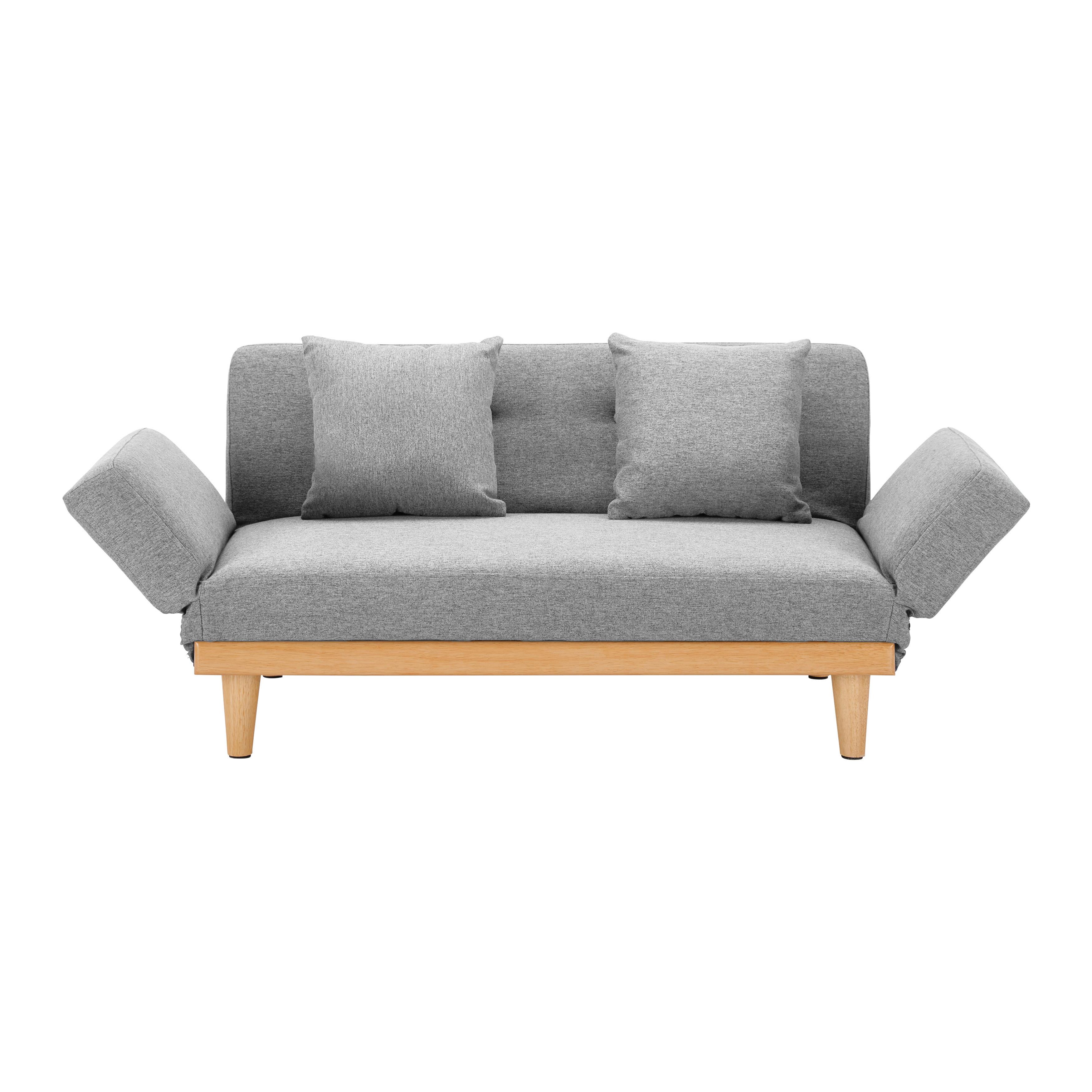 Rozkládací pohovka vhodná pro děti - Jola světlešedá - světle šedá/přírodní barvy, Moderní, dřevo/textil (131/64/73cm) - Bessagi Home