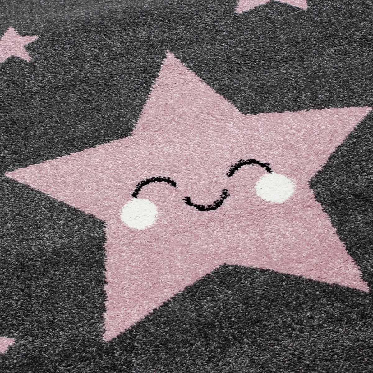 Kinderteppich Rund Stern Pink/dunkelgrau Kids Ø 120 Cm - Pink/Dunkelgrau, Trend, Textil (120cm)