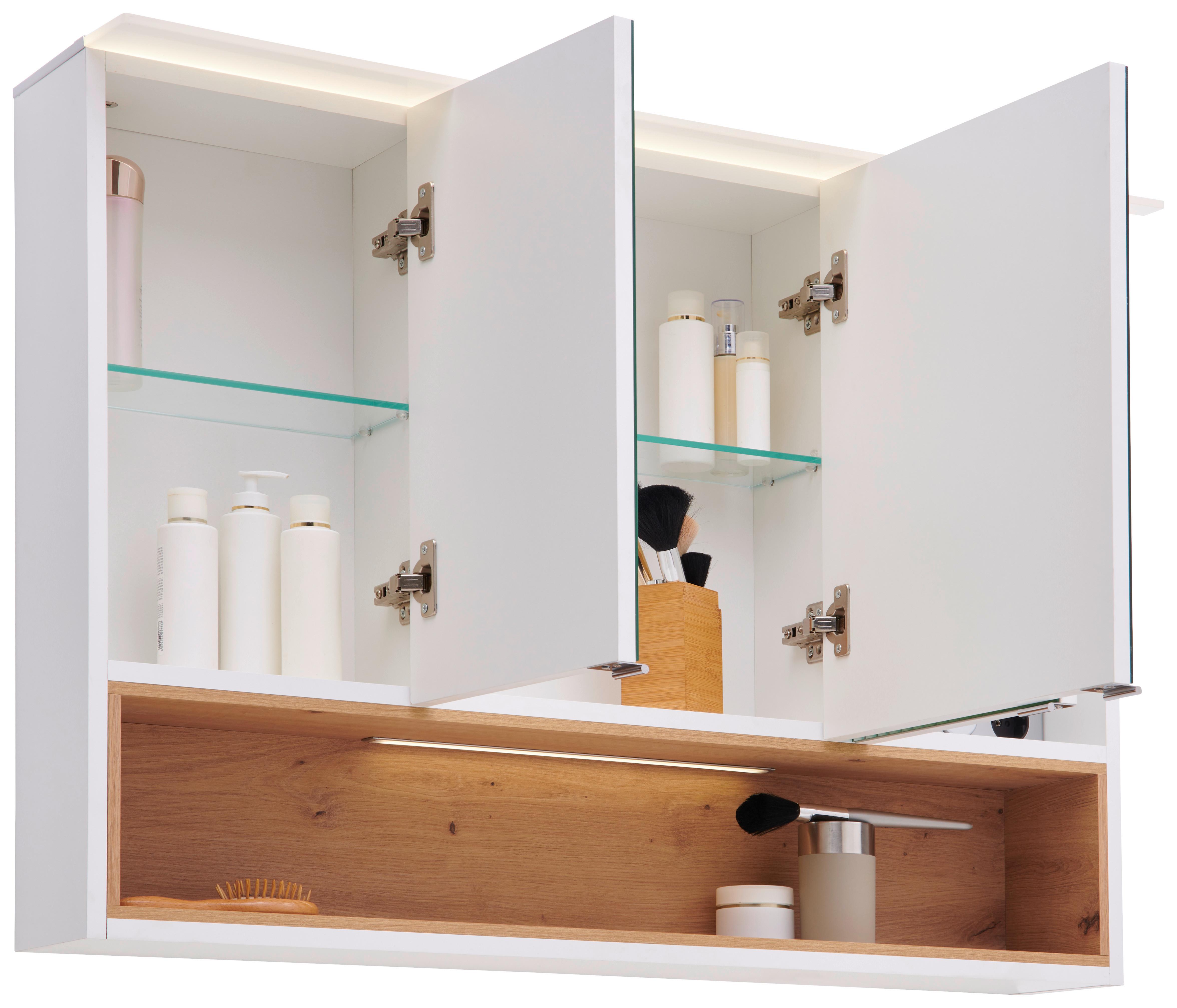 Spiegelschrank Mura Mit Led 3-Türig Bht: 100x71x26 Cm - Weiß, MODERN, Glas/Holzwerkstoff (100/71/26cm)