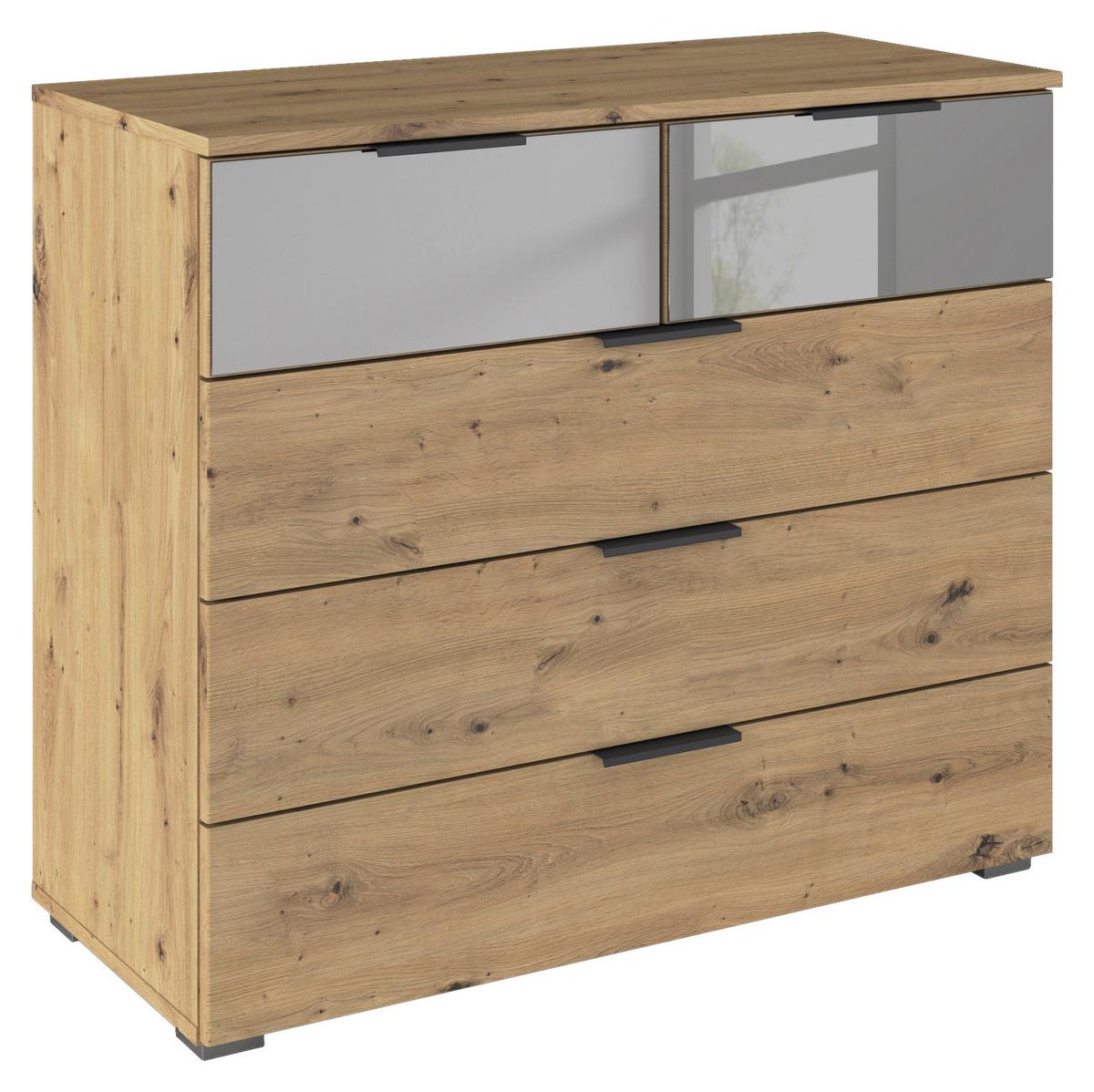 Kommode Skyla Eiche Artisan Dekor, 81 Cm - Alufarben/Eiche Artisan, MODERN, Glas/Holzwerkstoff (80/81/42cm) - Rauch Möbel