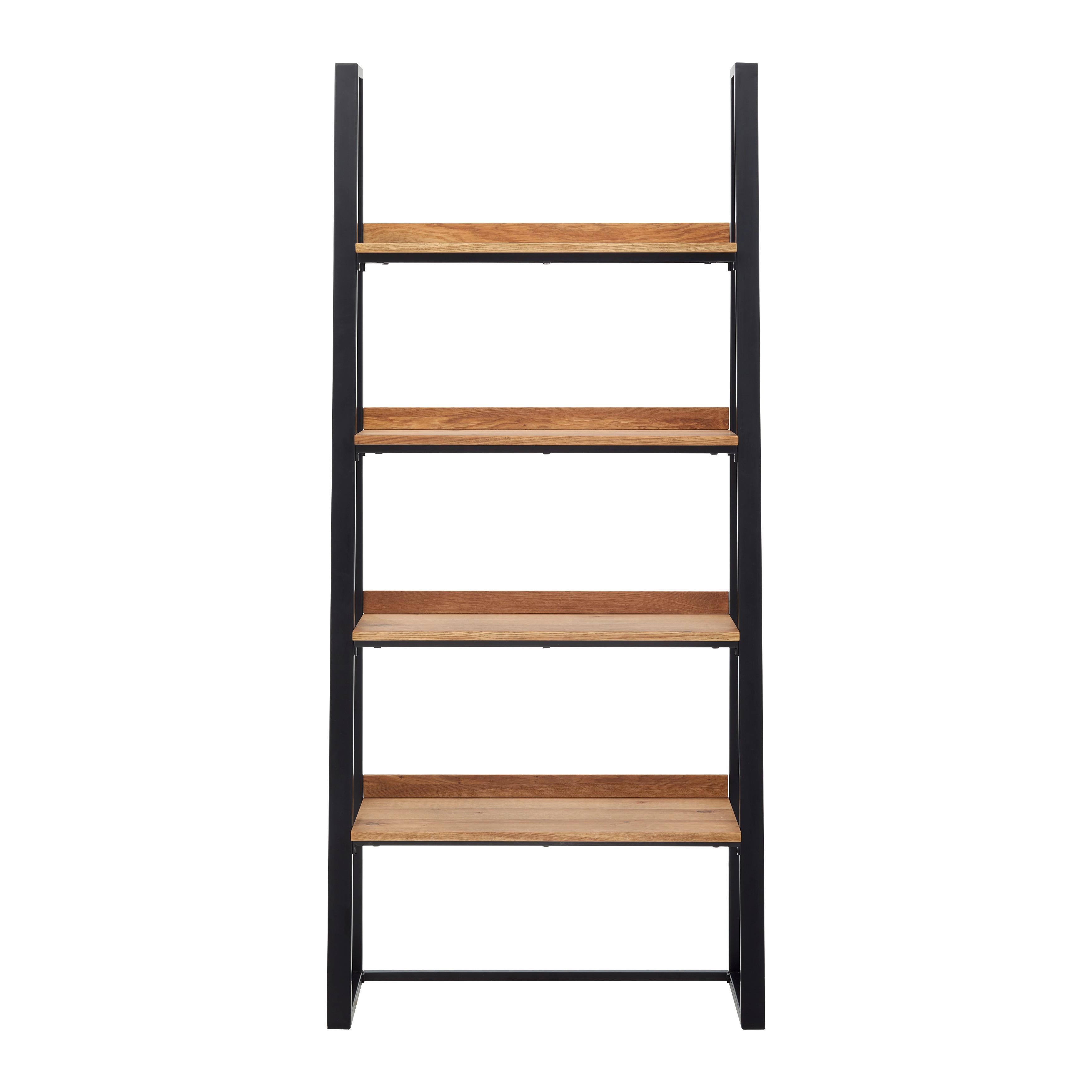 Industriálny Regál Juno 90cm - černá/barvy dubu, Moderní, kov/dřevo (90/200/40cm) - Bessagi Home